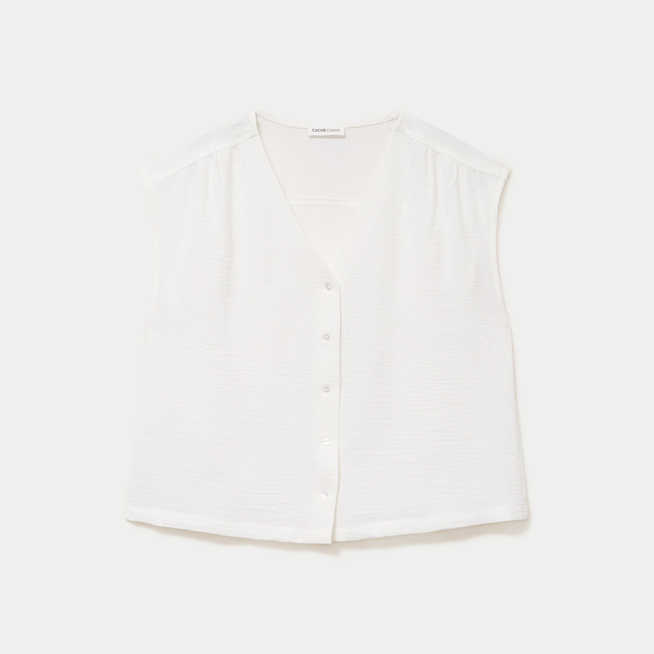 Blouse droite sans manches col v ecru femme