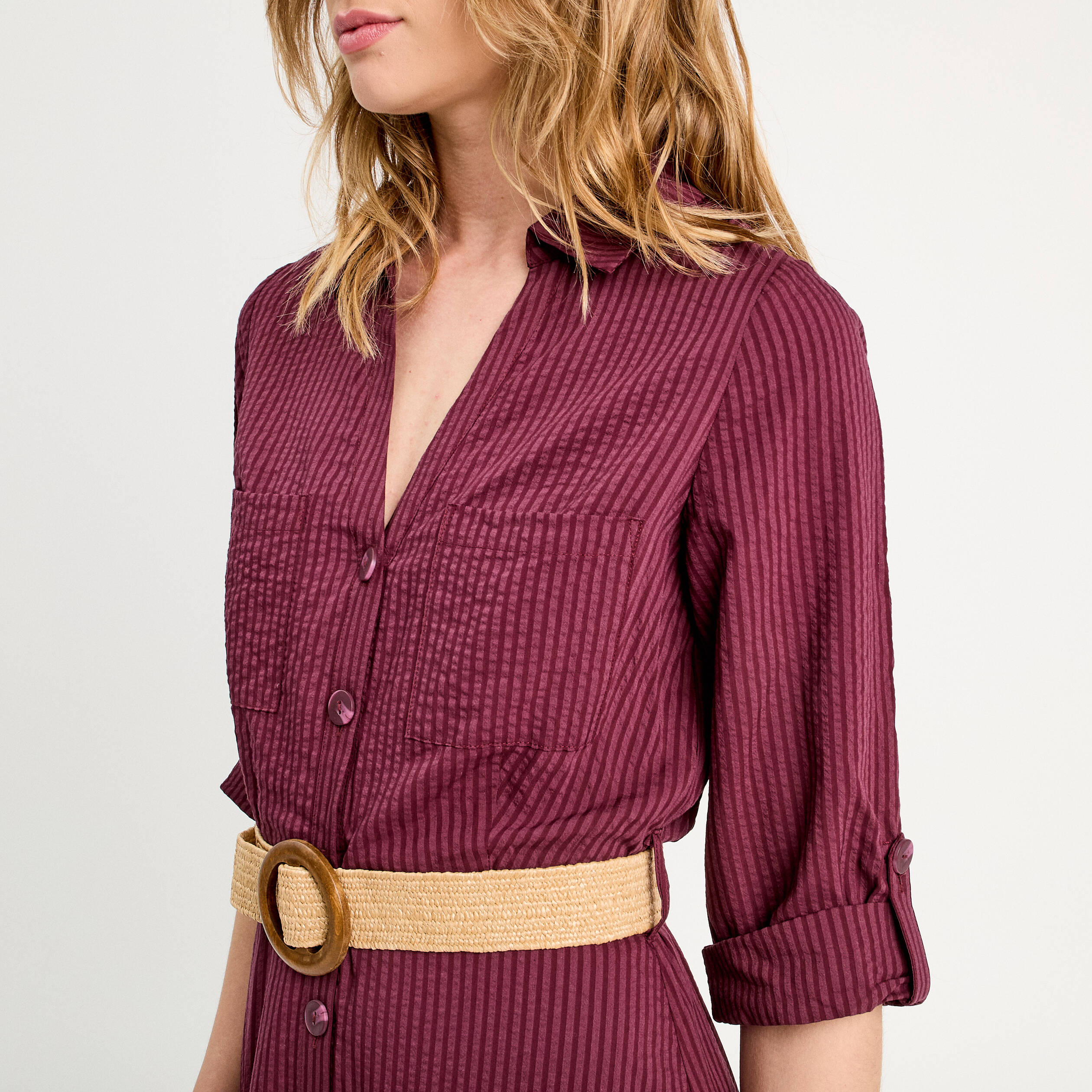 robe midi evasee ceinturee prune femme Robe midi évasée ceinturée prune femme