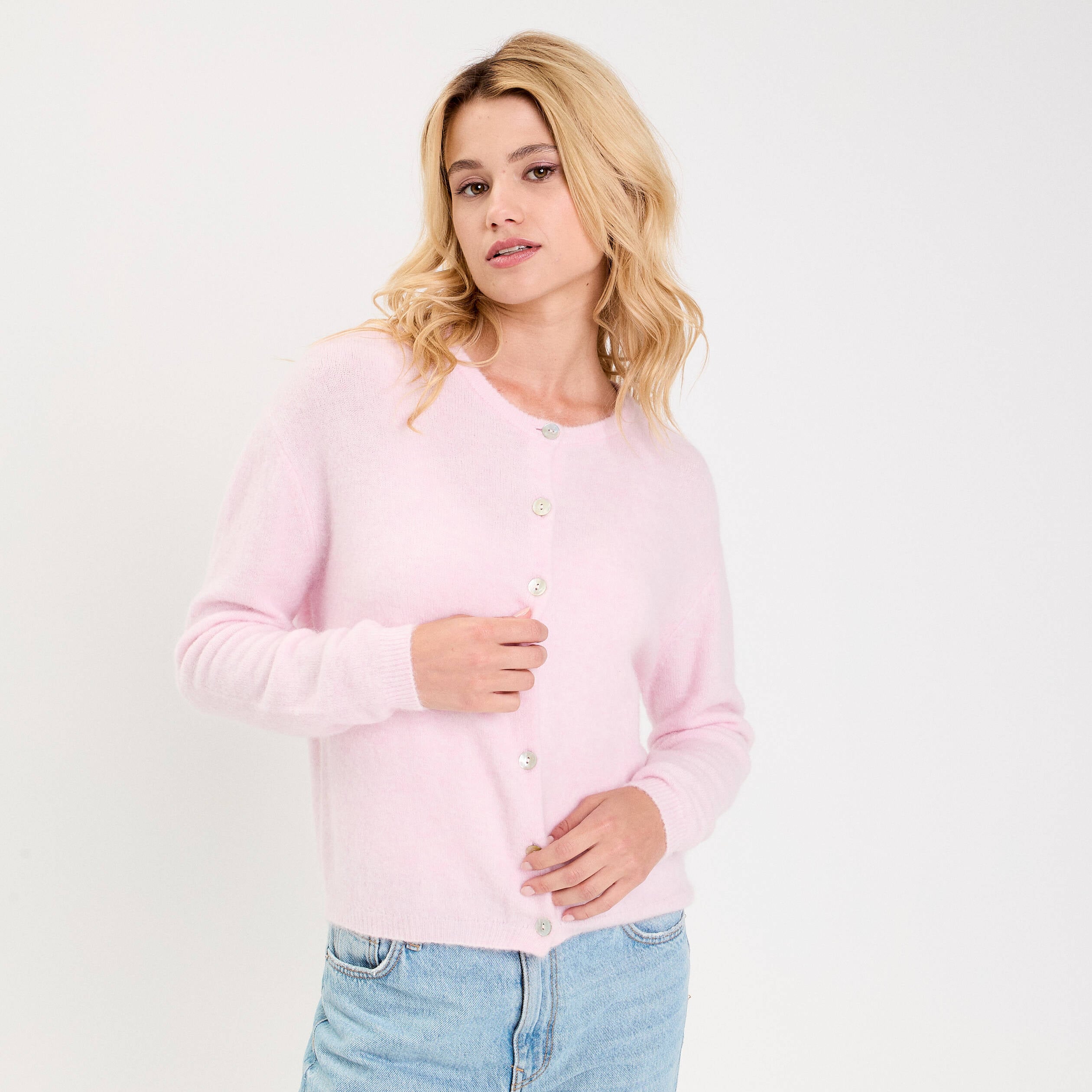 Gilet manches longues rose clair femme