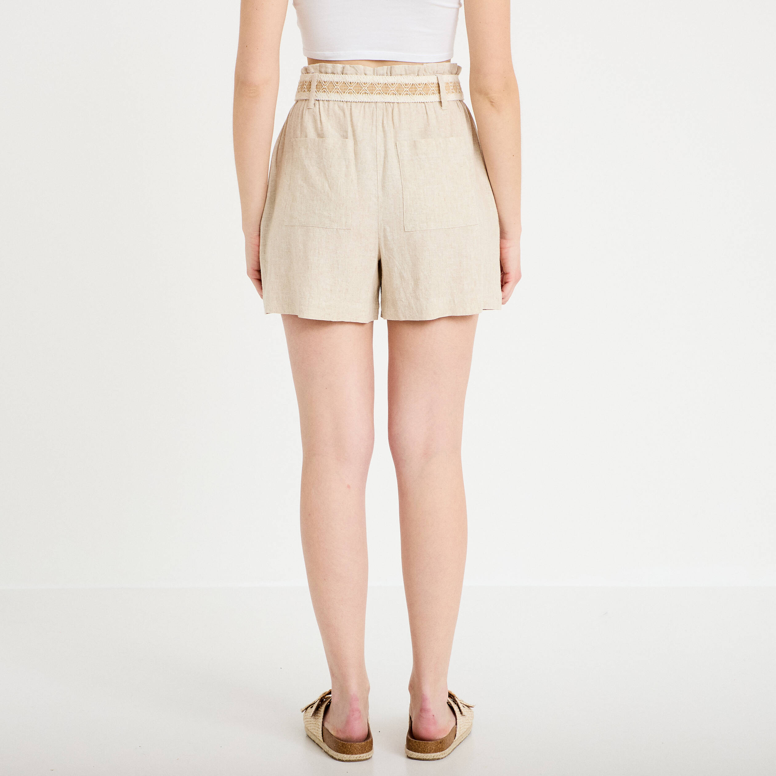 Short avec ceinture amovible beige femme