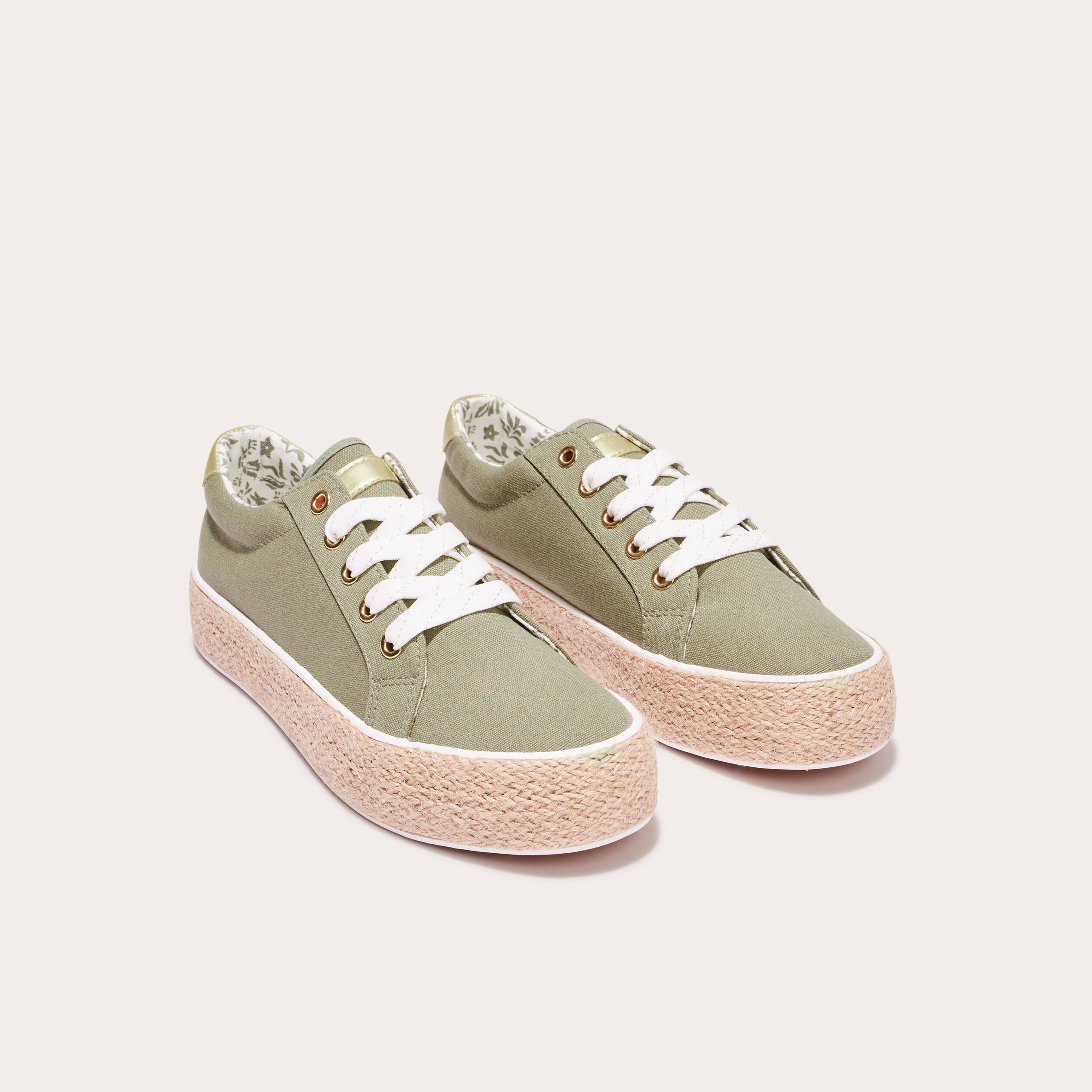 Espadrilles plates vert kaki femme