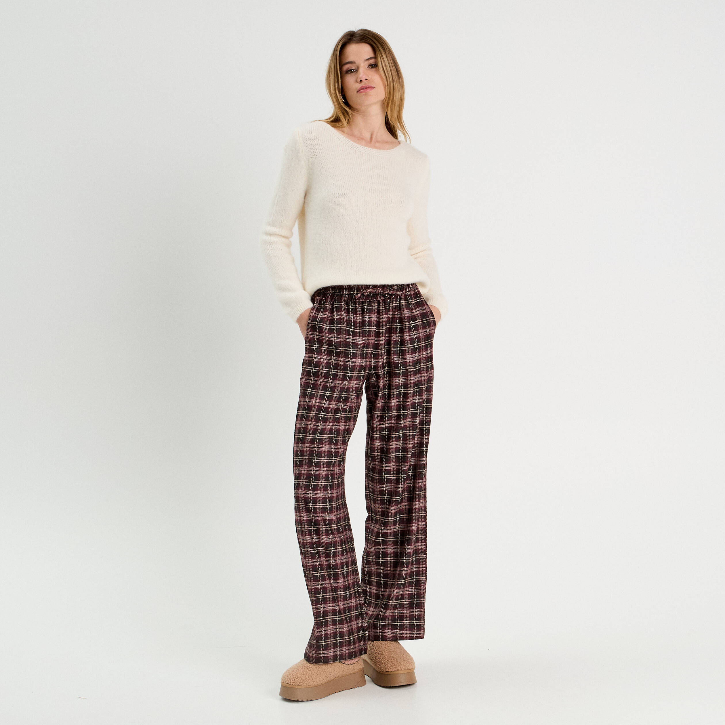 Pantalon large bordeaux femme