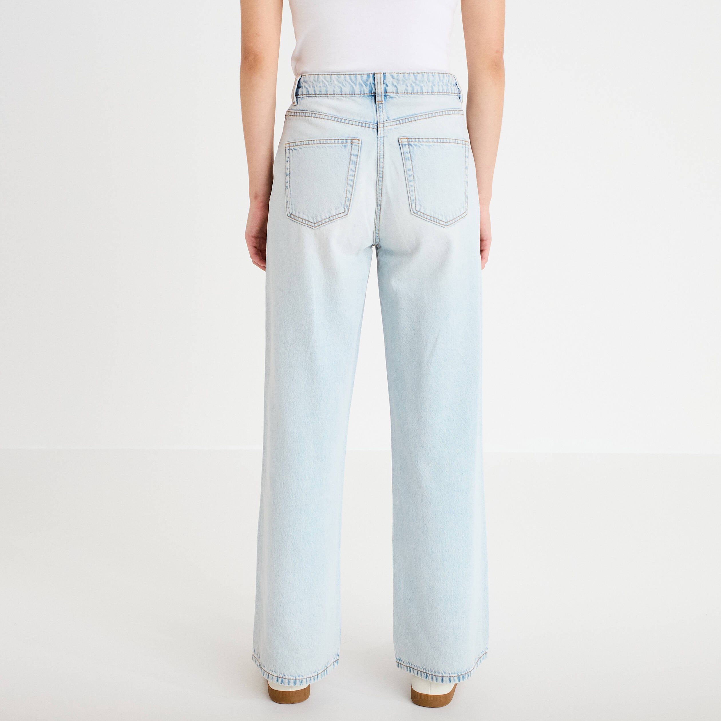 Jeans wide leg taille haute denim bleach femme