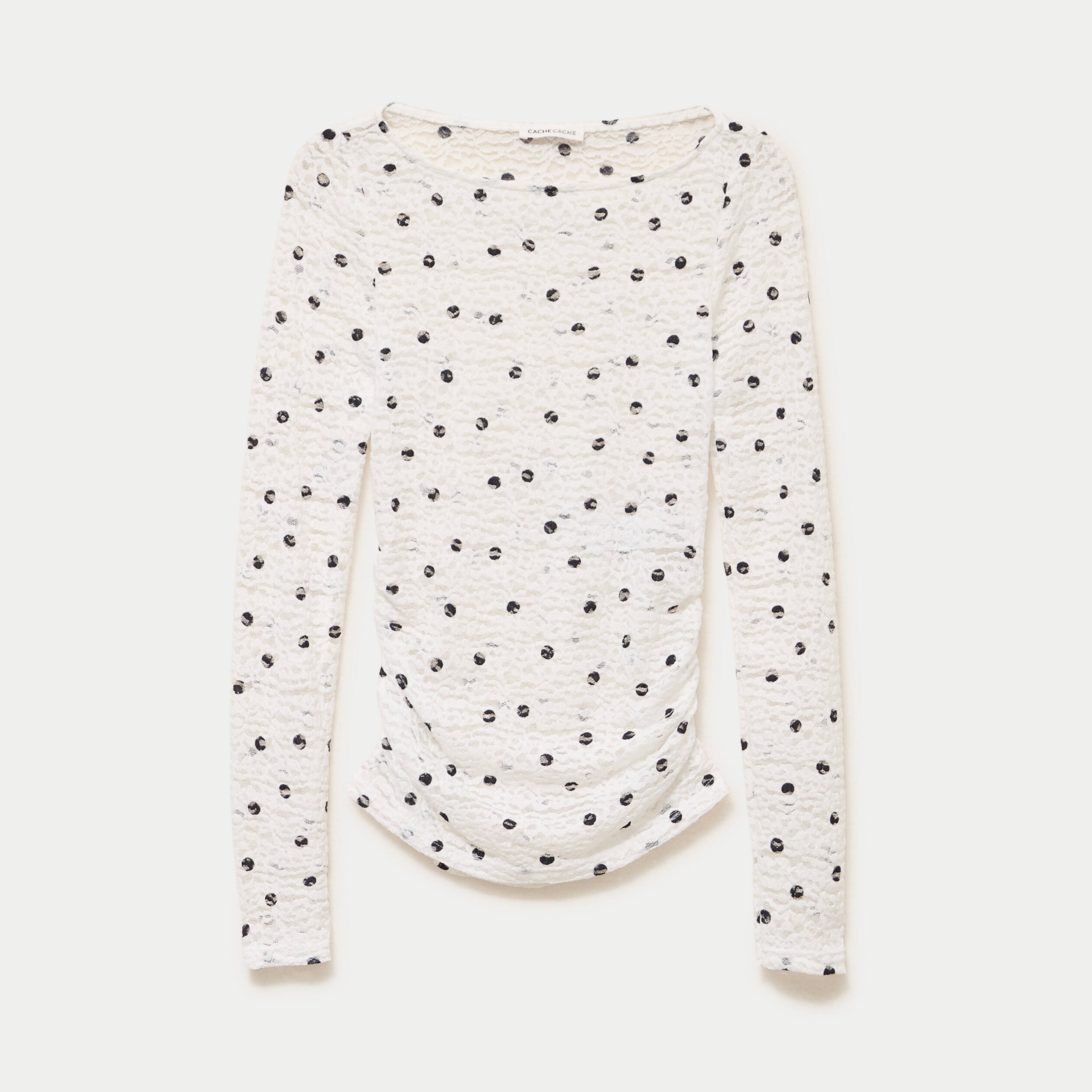 Top dentelle pliss&eacute; col bateau blanc femme