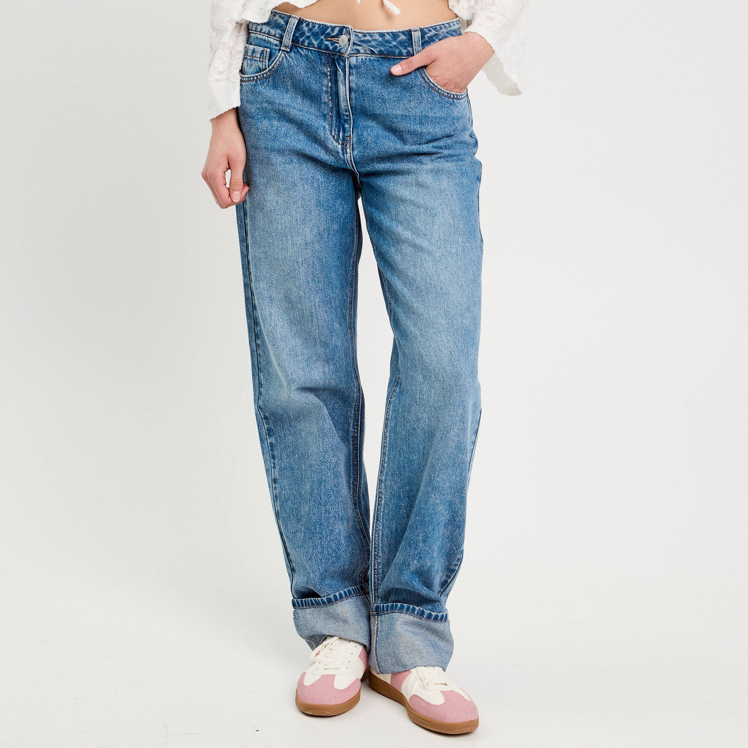 jeans droit a revers denim double stone femme Jeans droit à revers denim double stone femme