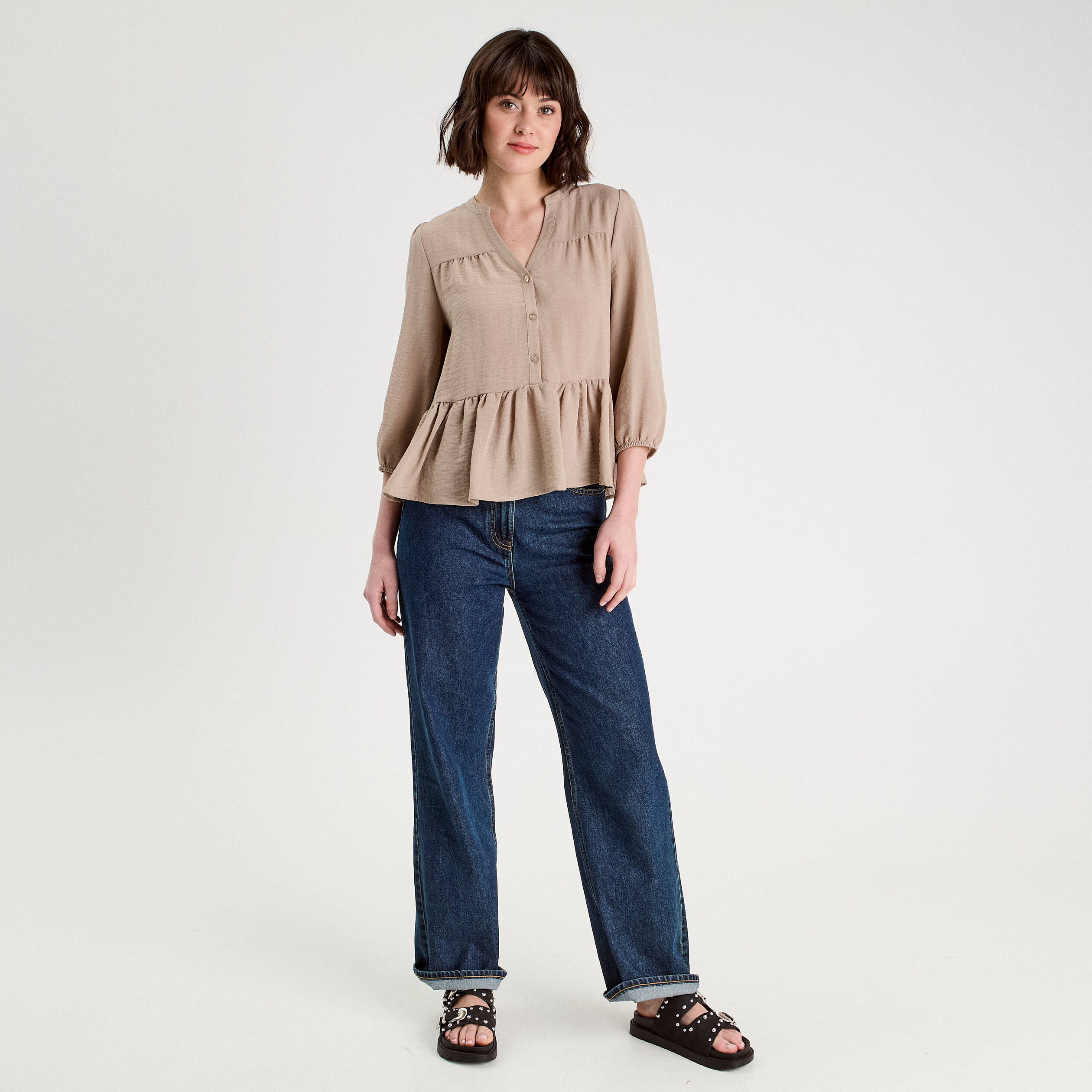 Blouse manches 3/4 beige femme