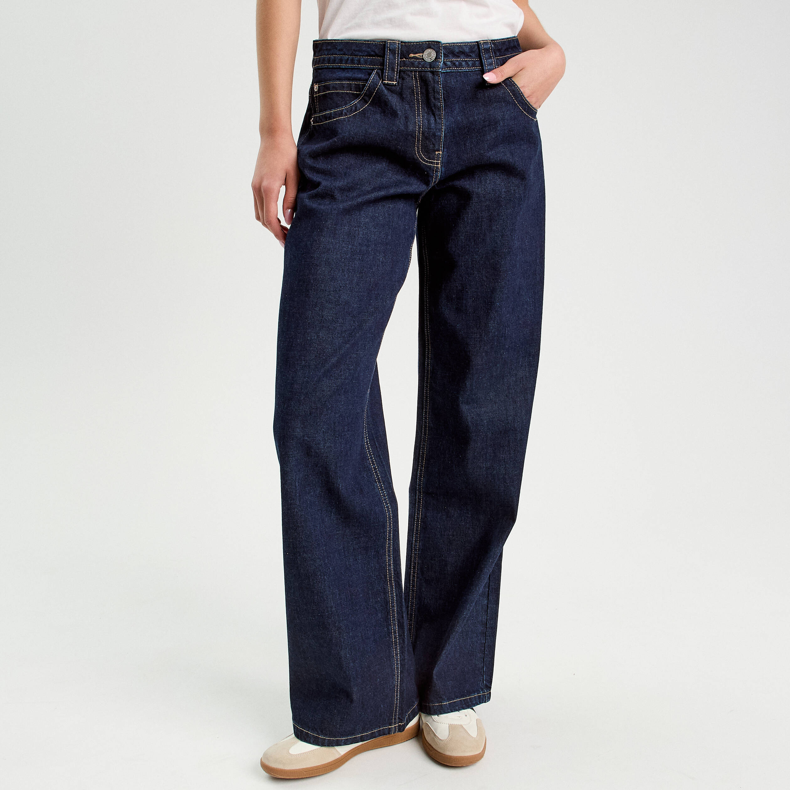 Bleu Brut Femme Jean Brut Droit Jeans Droit Taille Basse Denim