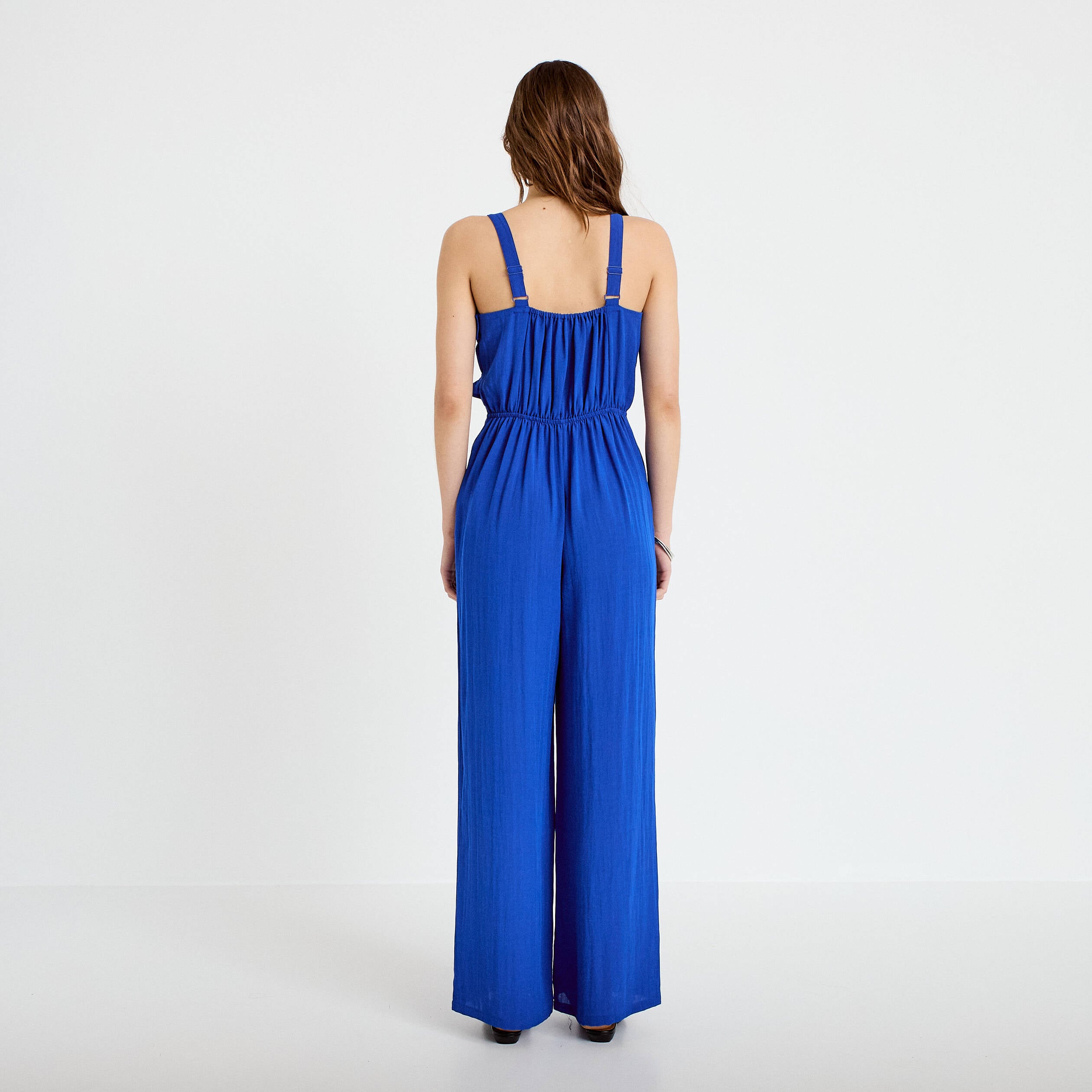 Combinaison pantalon volants bleu electrique femme