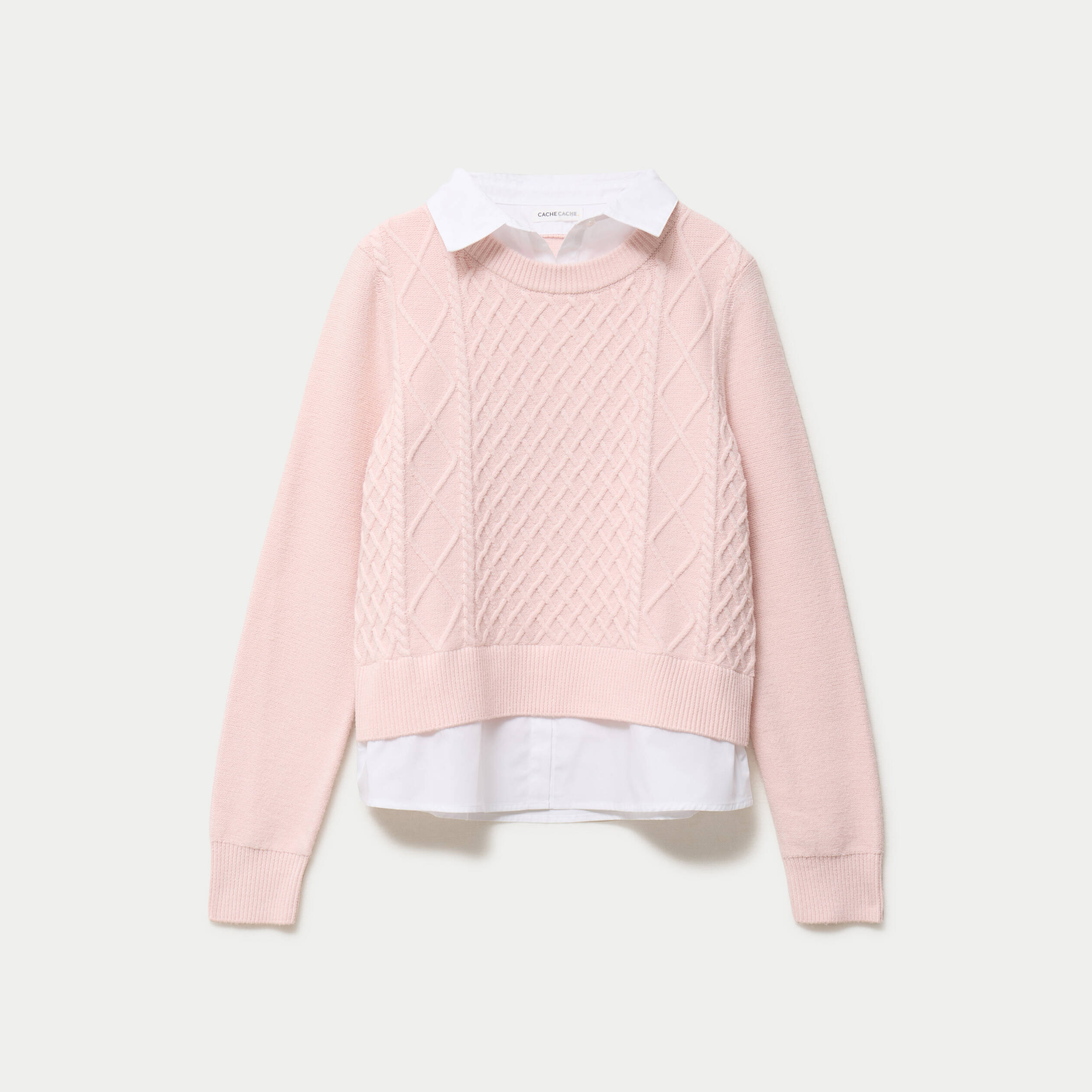 Pull chemise 2-en-1 rose clair femme