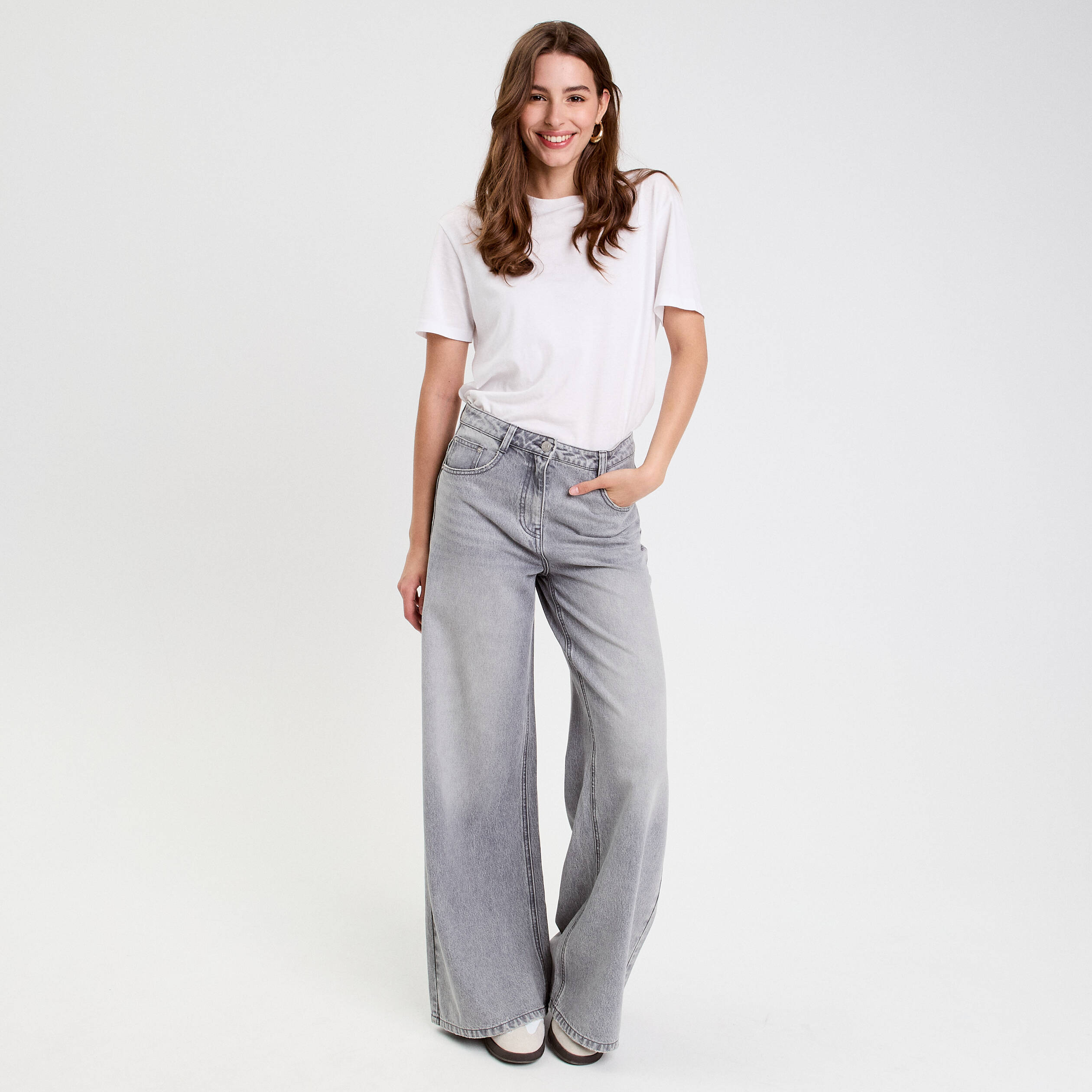 jeans wide leg ultra large denim gris femme Jeans wide leg ultra large denim gris femme