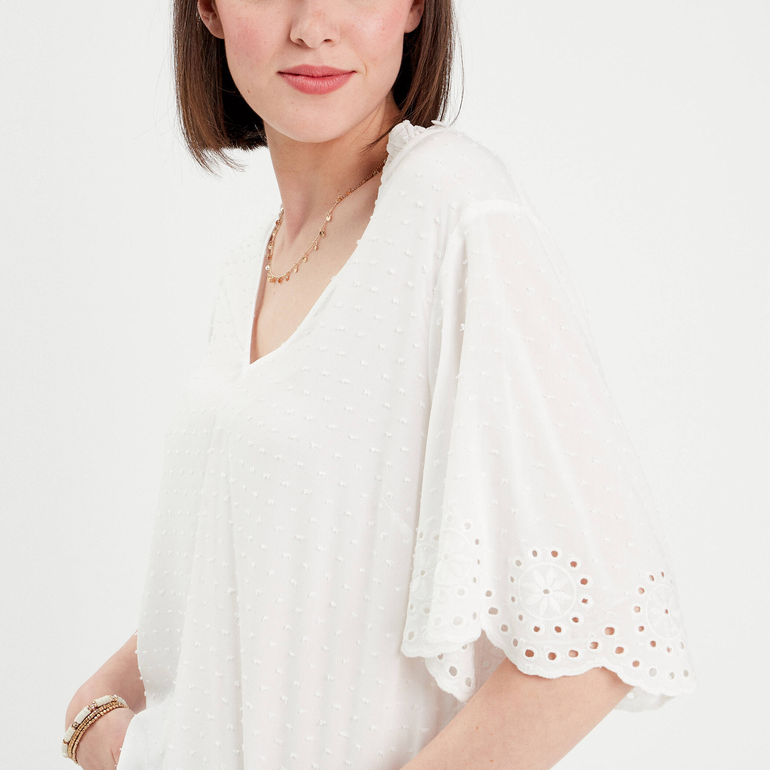 blouse manches courtes brodee blanc femme Blouse manches courtes brodée blanc femme