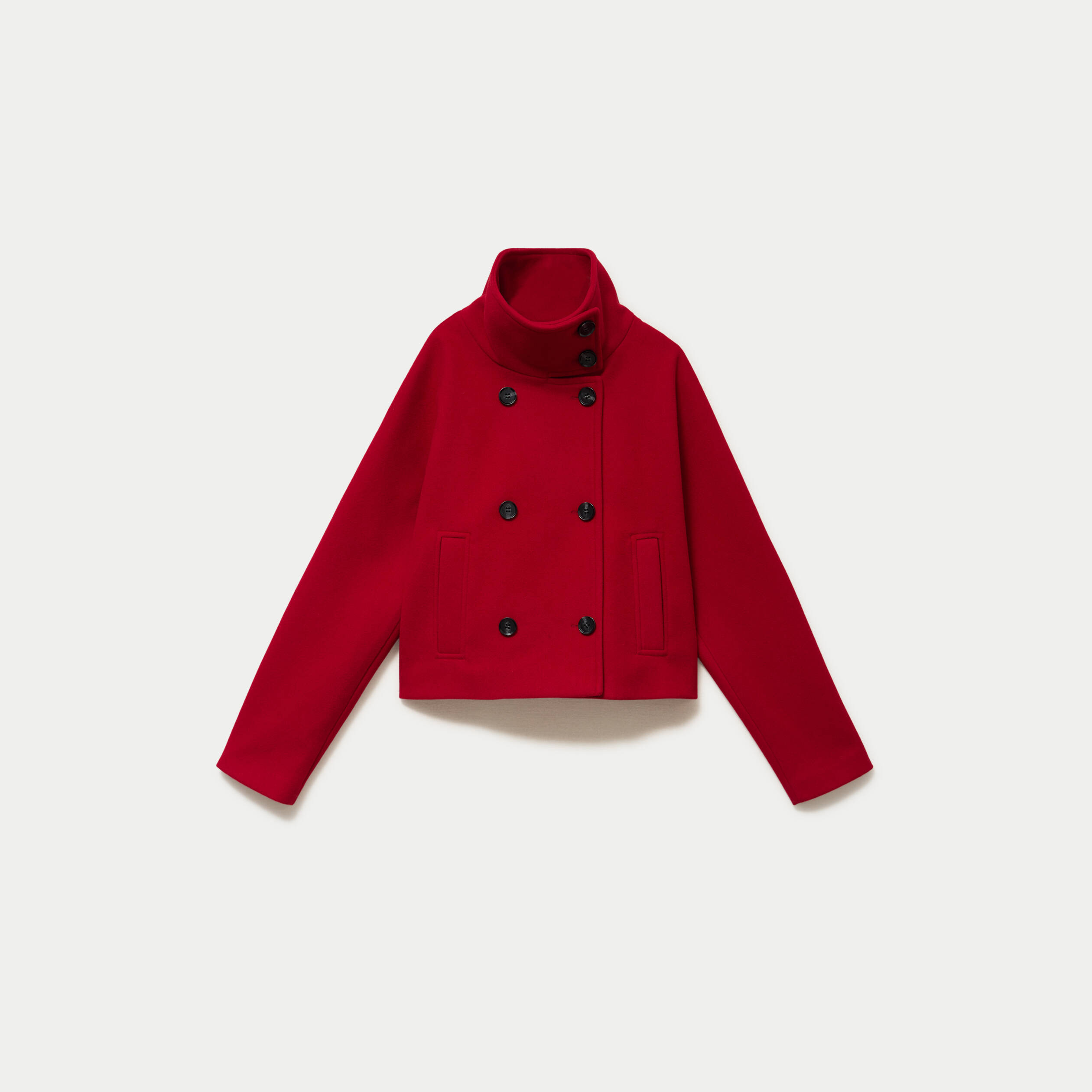 Veste chin&eacute;e col montant manches longues rouge femme