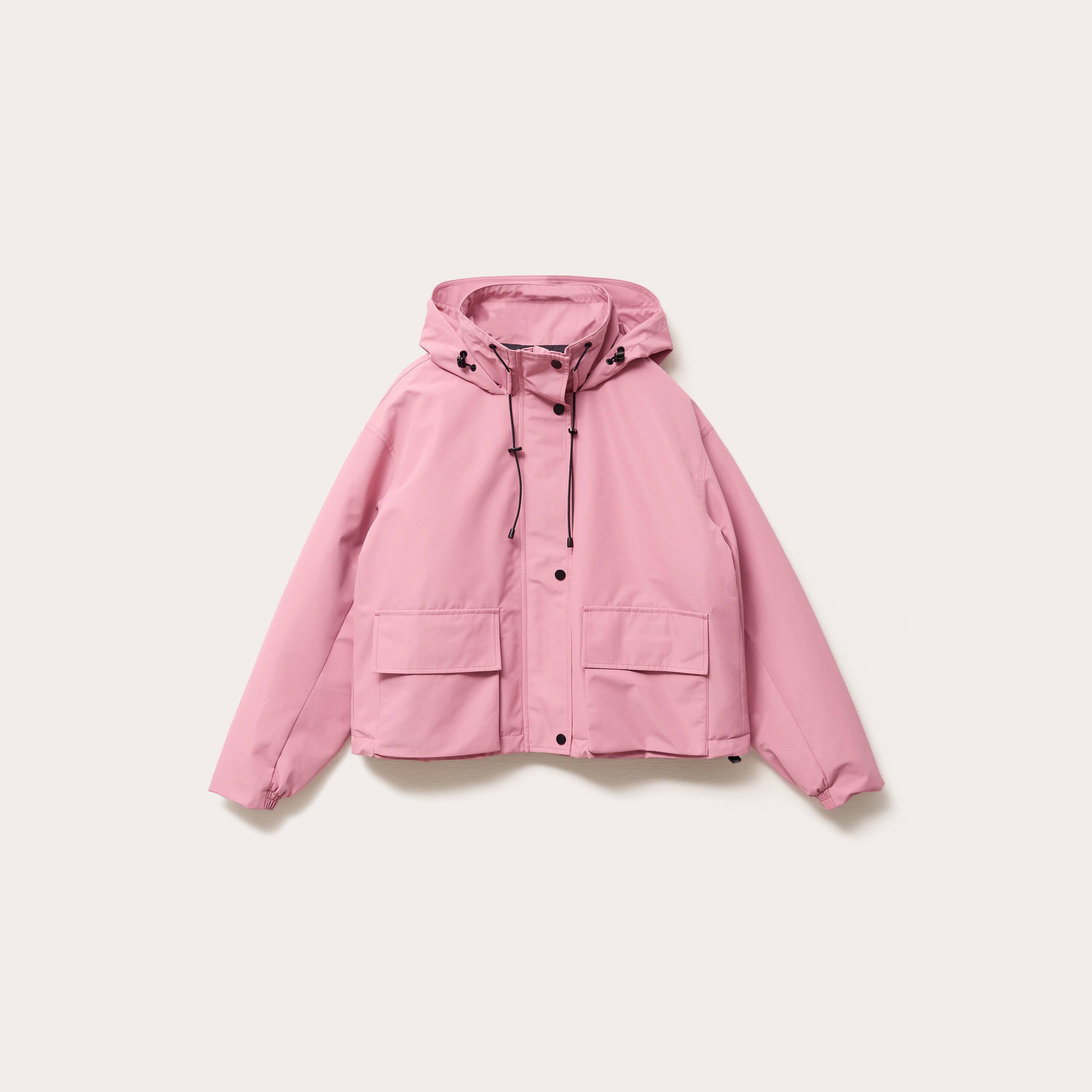 Veste courte bas resserr&eacute; &agrave; capuche rose clair femme