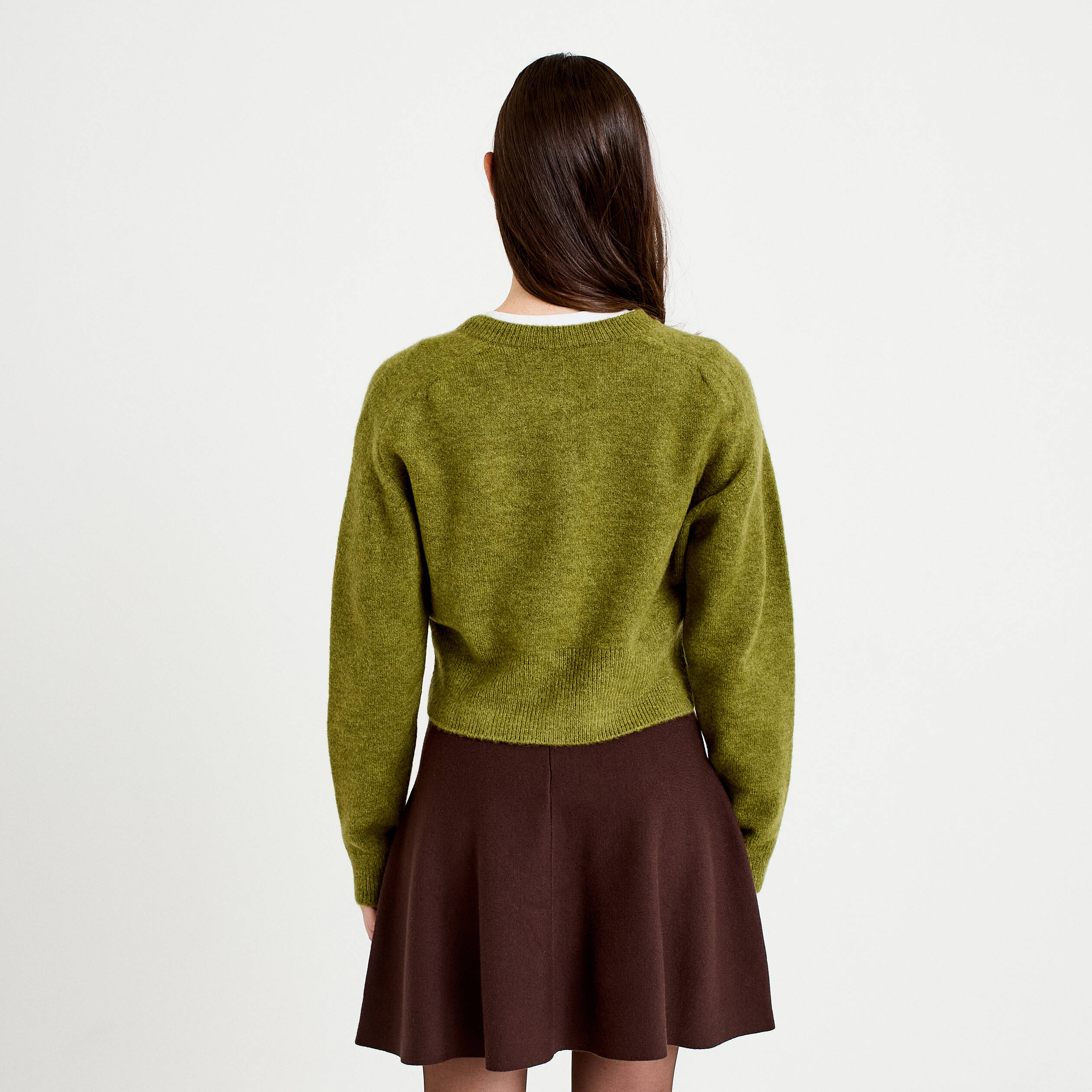 Gilet col rond vert fonc&eacute; femme