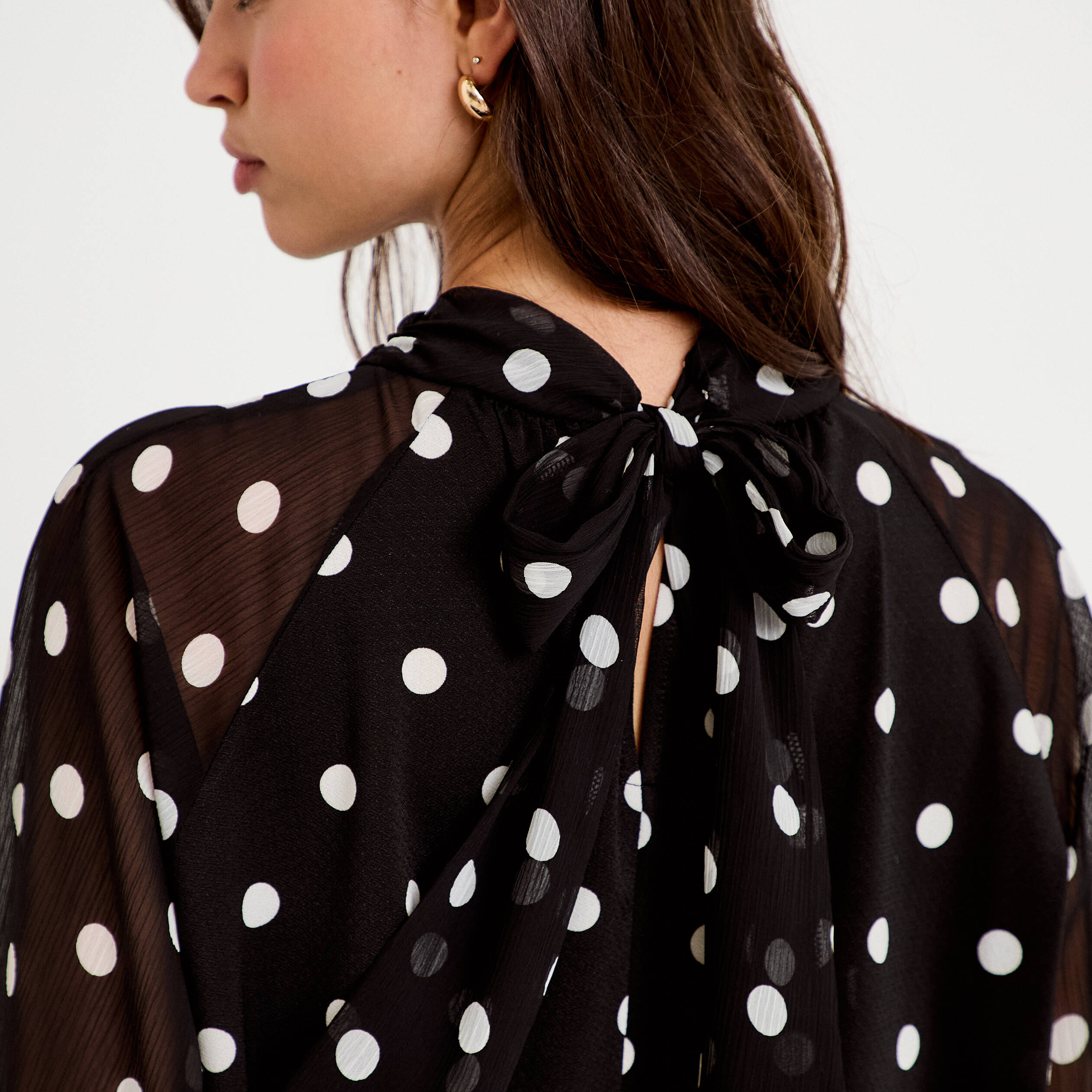 Blouse droite voile manches longues noir femme