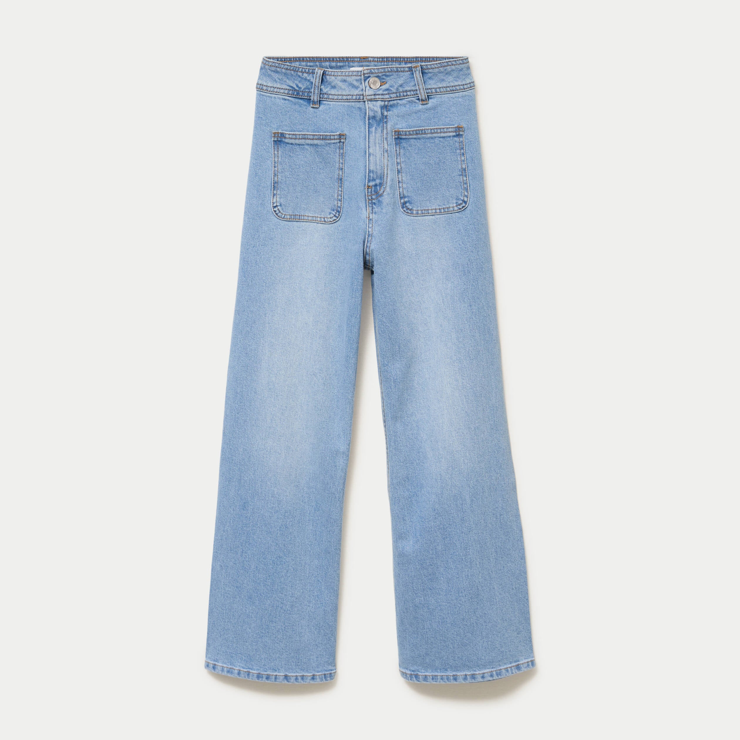 Jean wide leg cropped taille haute denim bleach femme