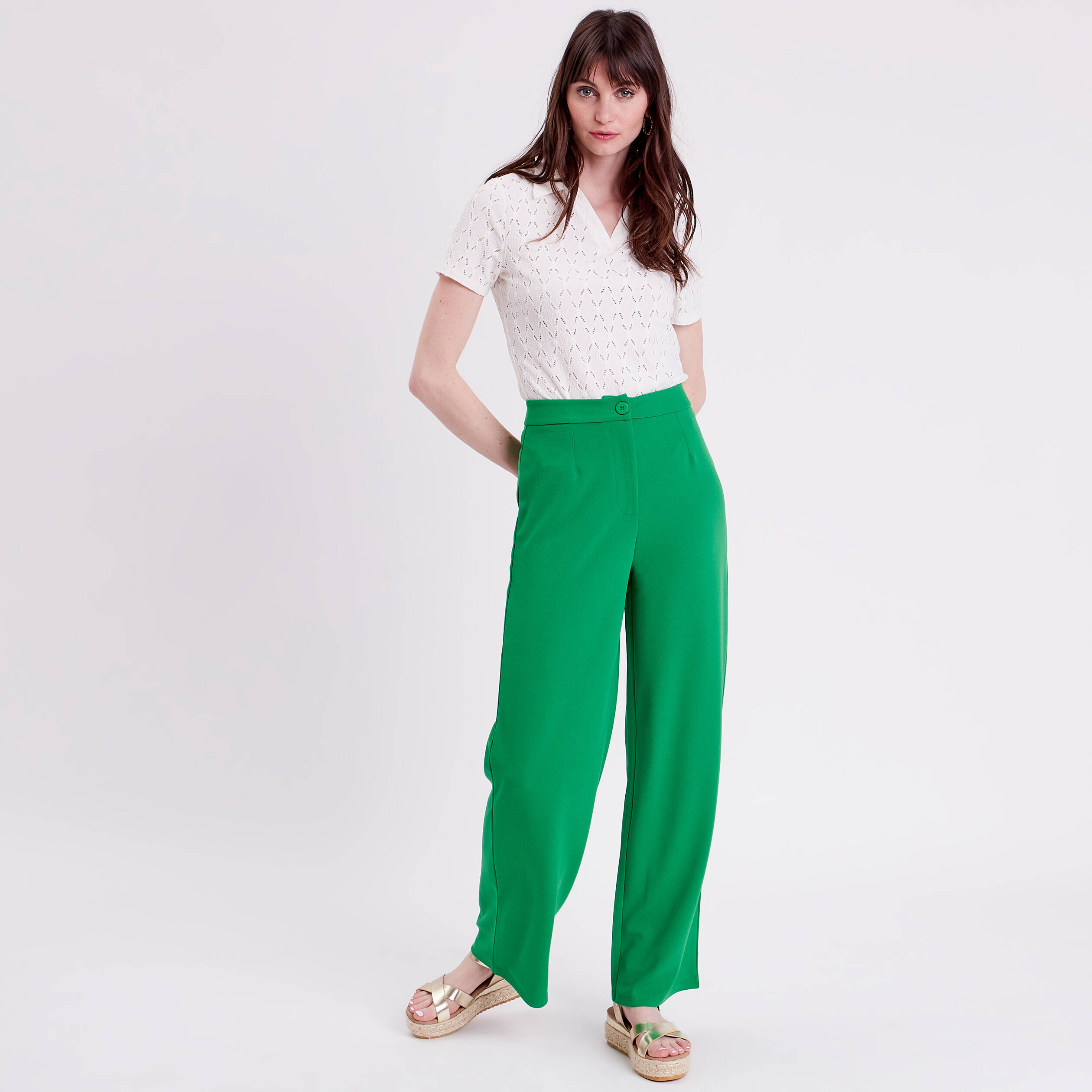 Pantalon large vert femme