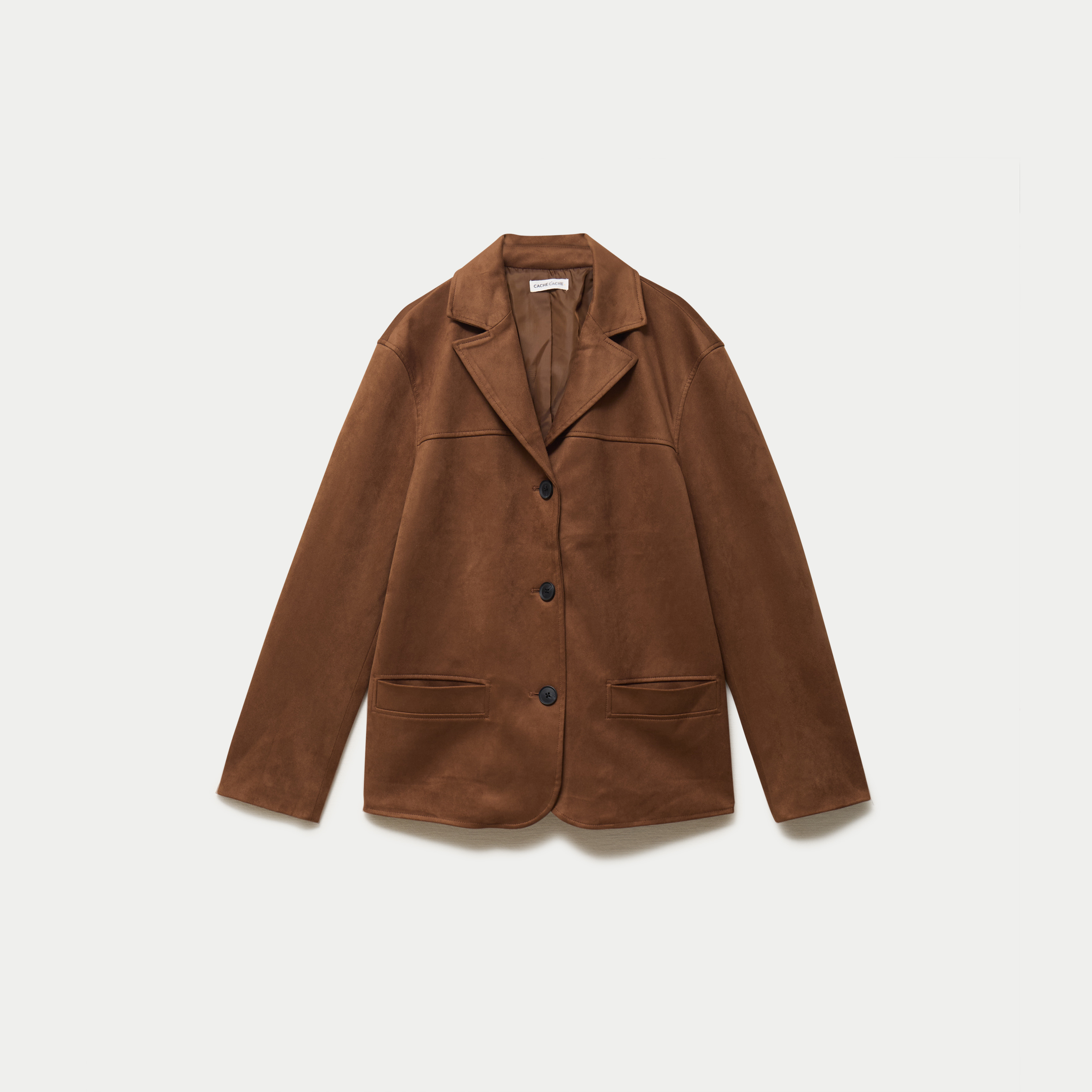 Veste blazer su&eacute;dine camel femme