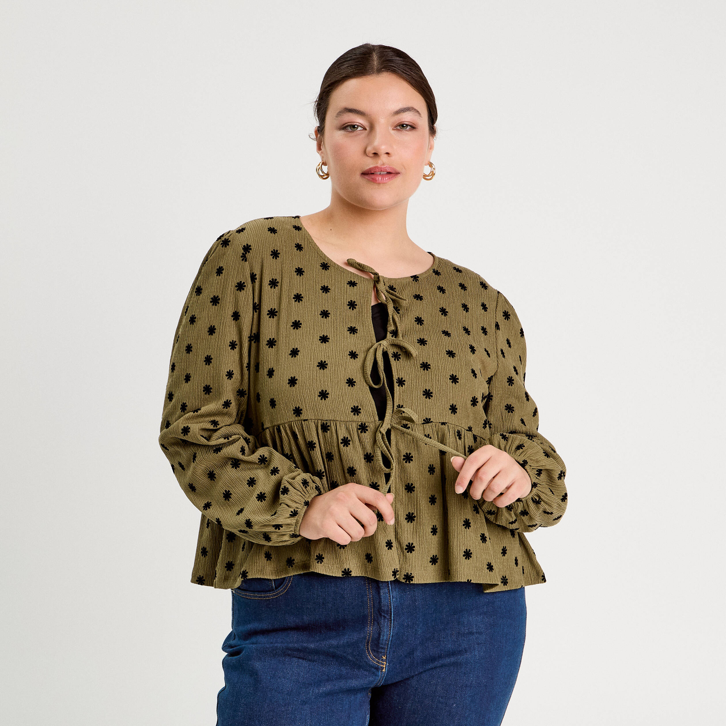 Blouse avec noeuds beige femme