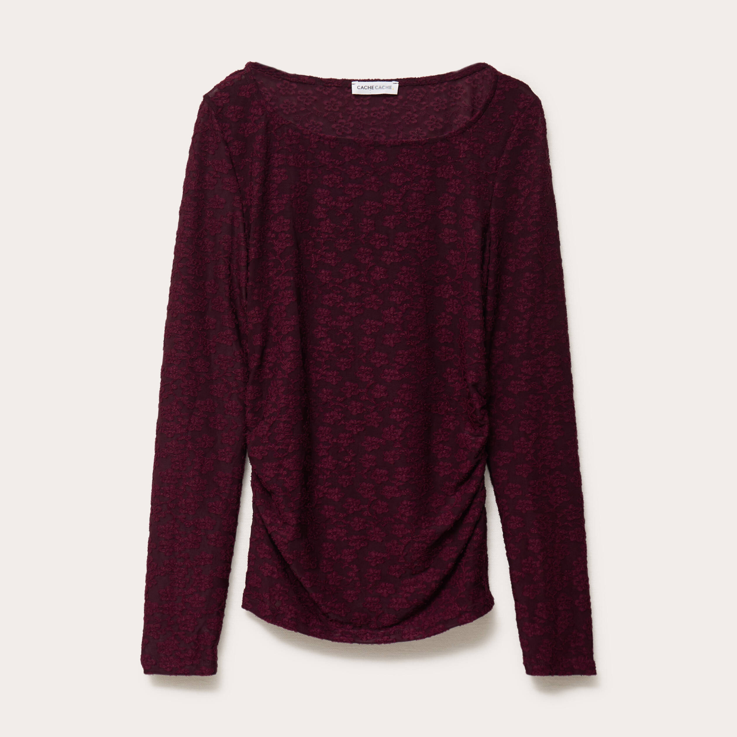 T-shirt motif en relief violet fonc&eacute; femme
