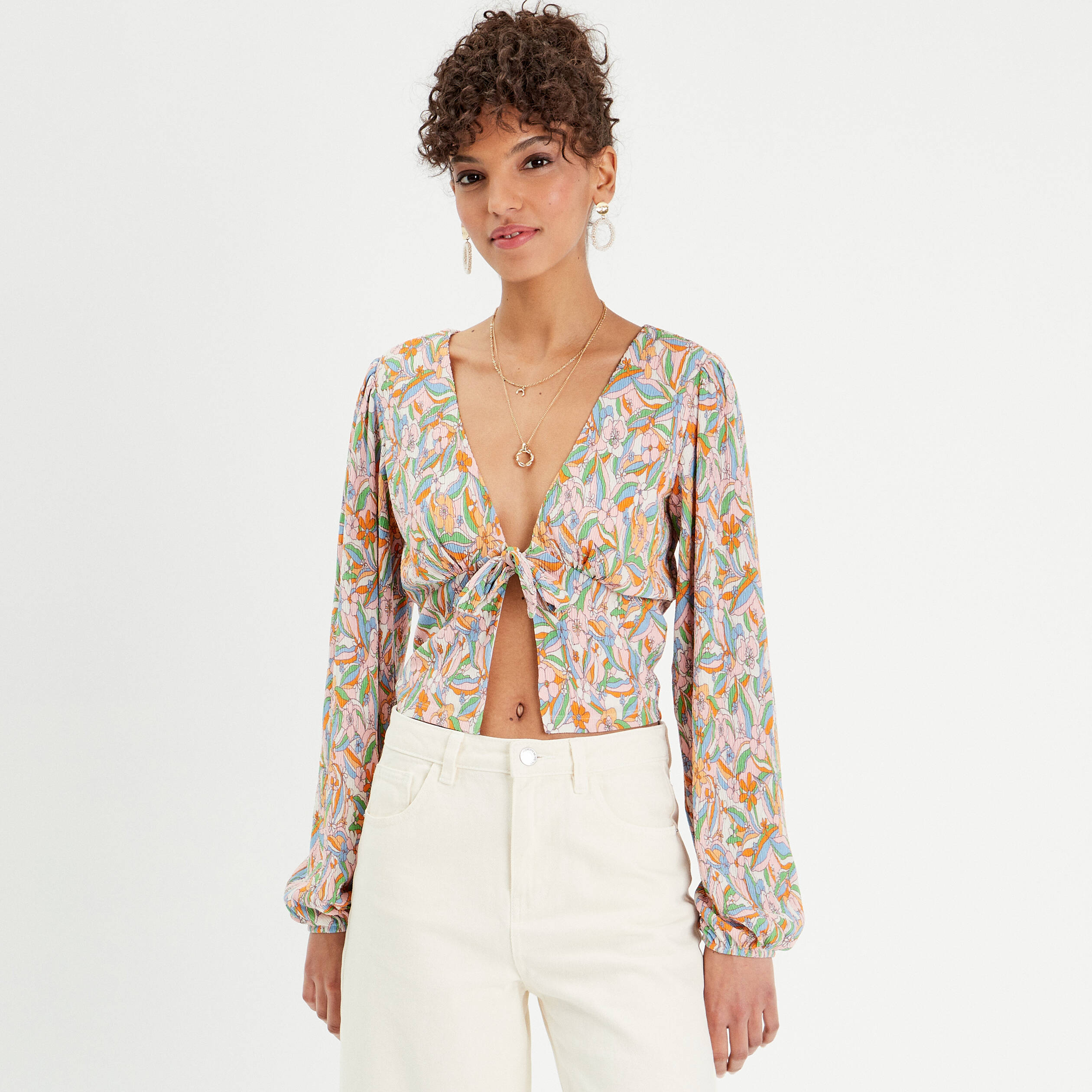 blouse manches longues plissee rose femme Blouse manches longues plissée rose femme