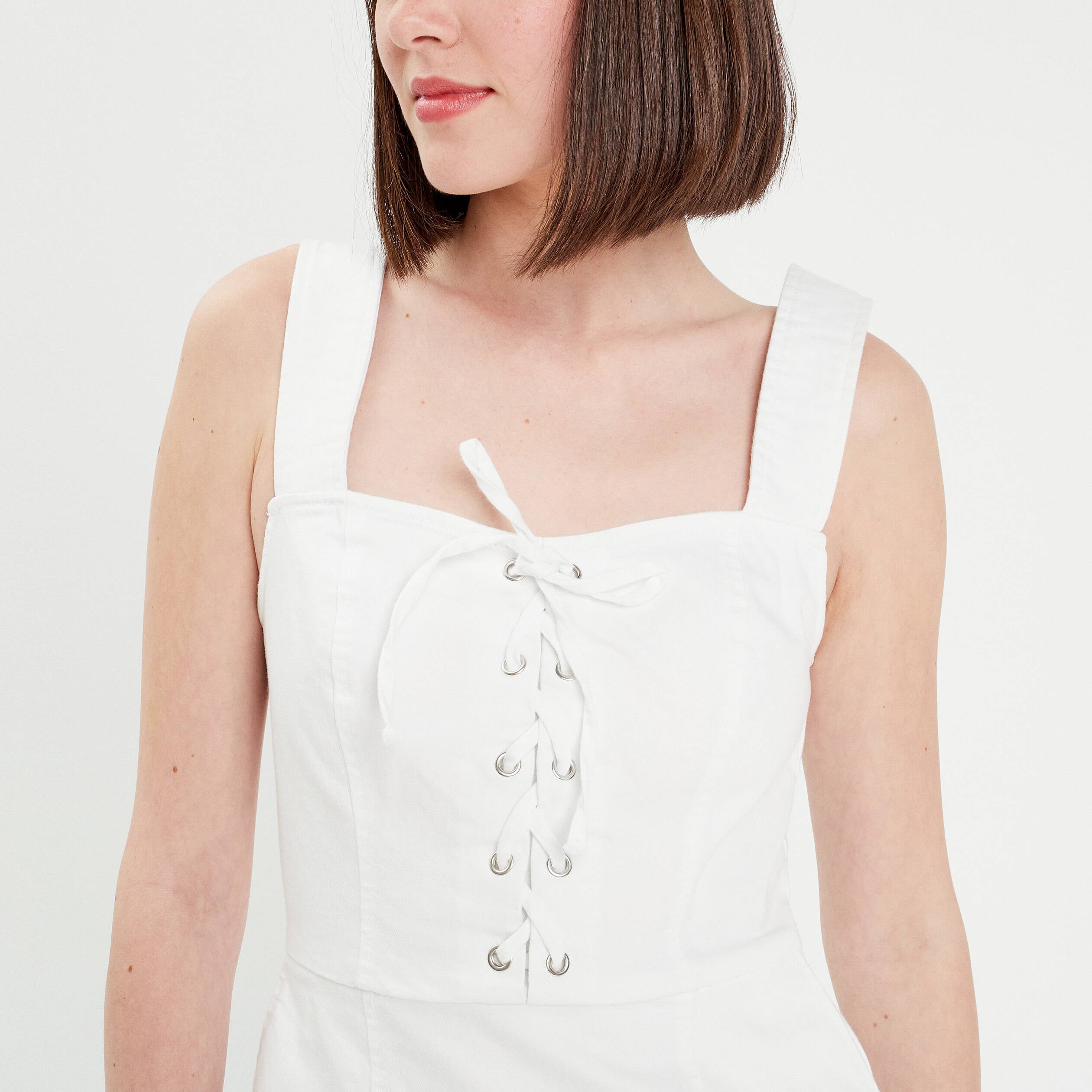 Robe ajust&eacute;e col la&ccedil;age jean ecru femme