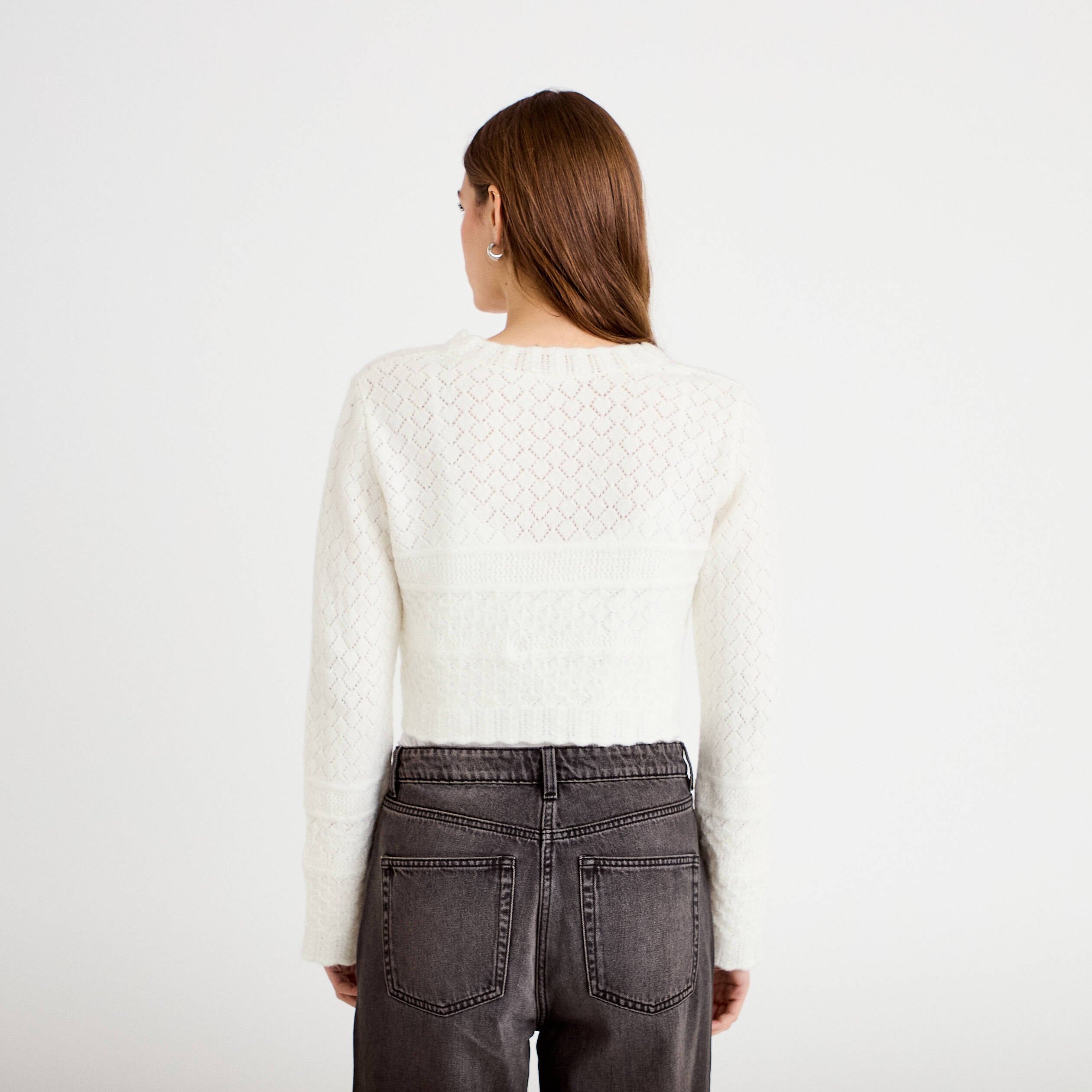 Gilet manches longues ecru femme