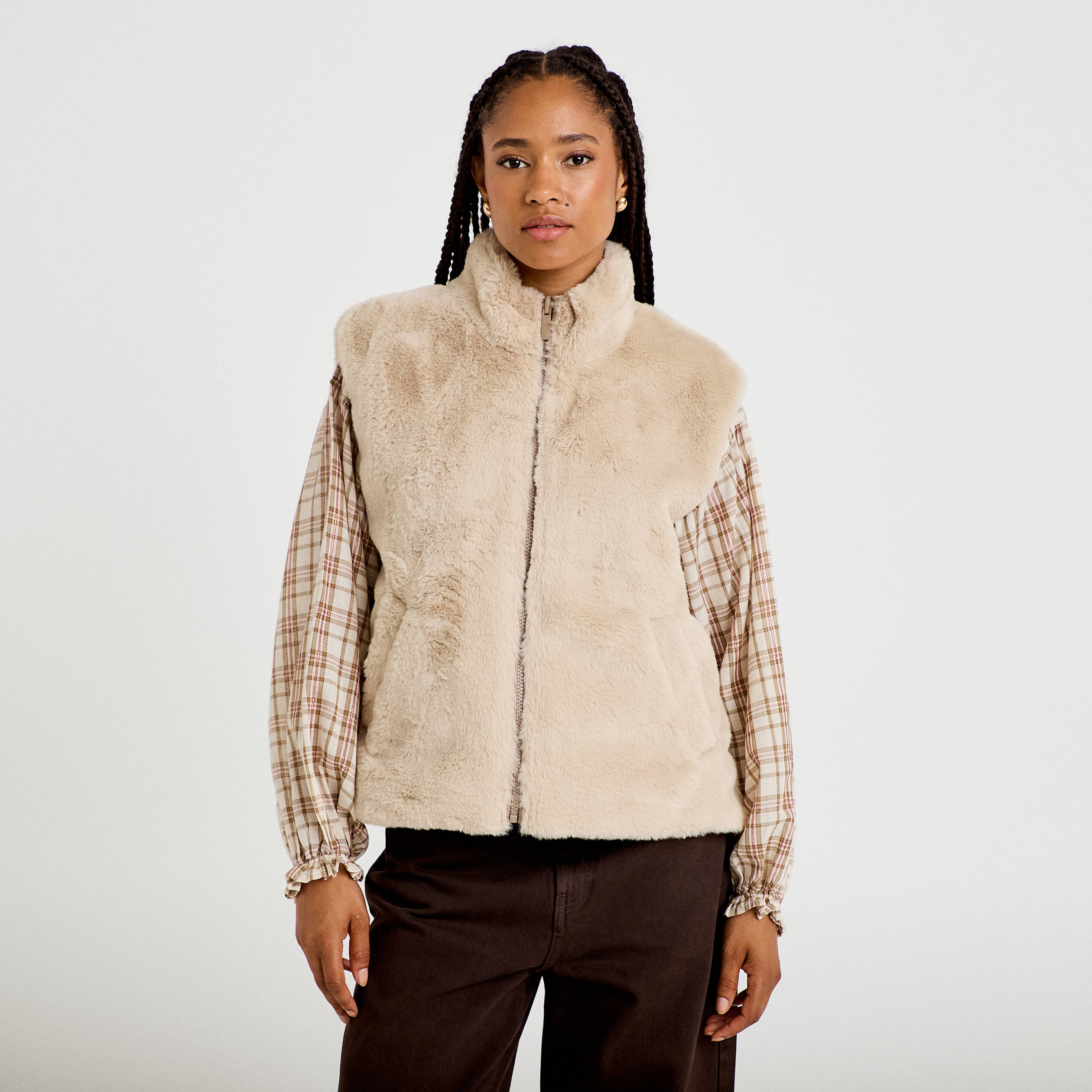 Veste r&eacute;versible sans manches beige femme