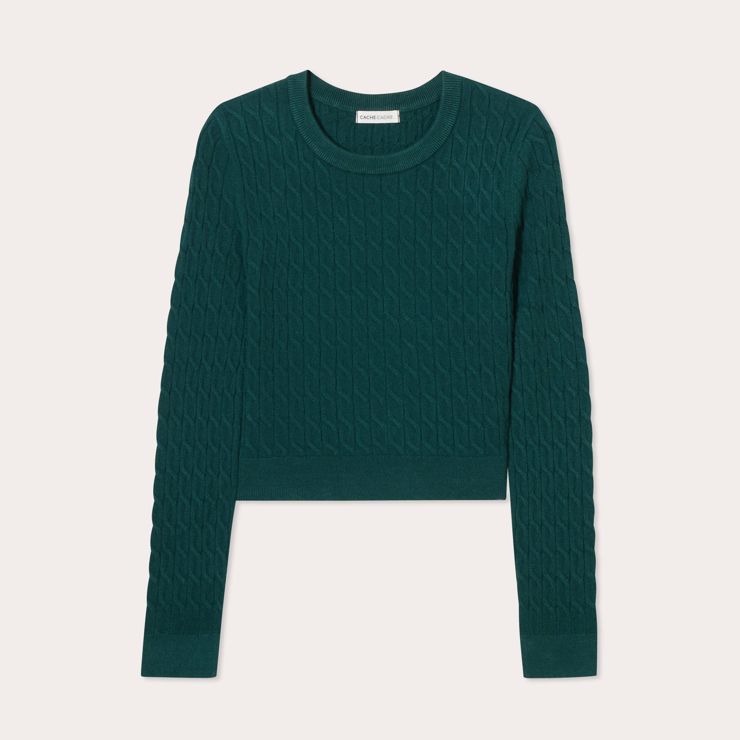 Pull torsades vert foncé femme
