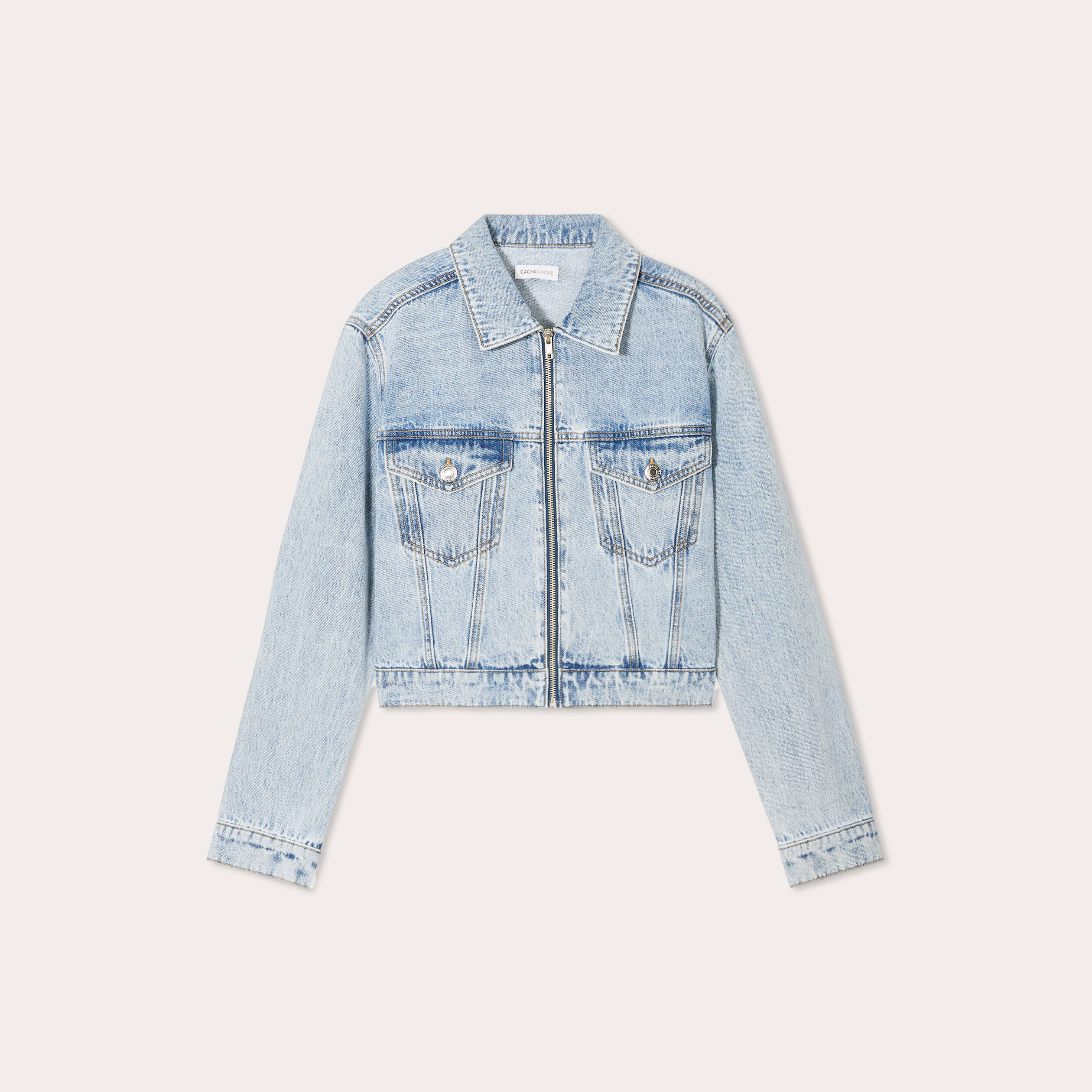 Veste zipp&eacute;e en jean denim stone femme