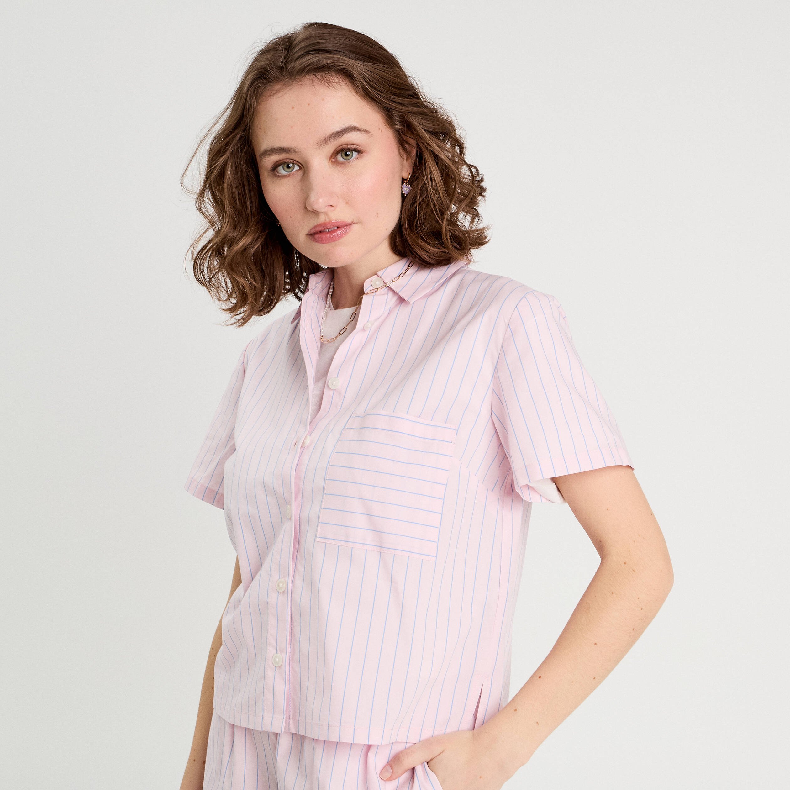 Chemise manches courtes rose clair femme