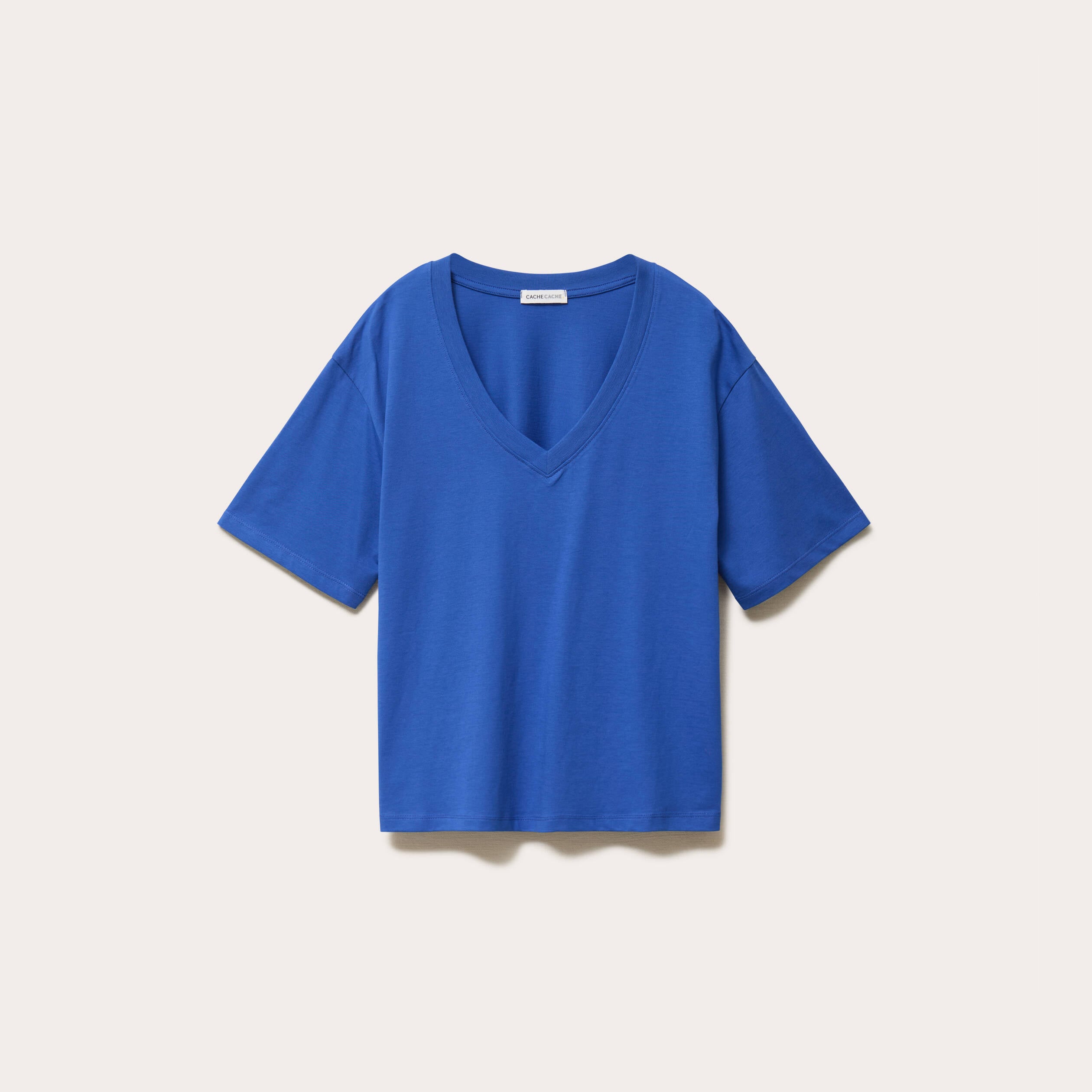 T-shirt col v manches courtes bleu electrique femme