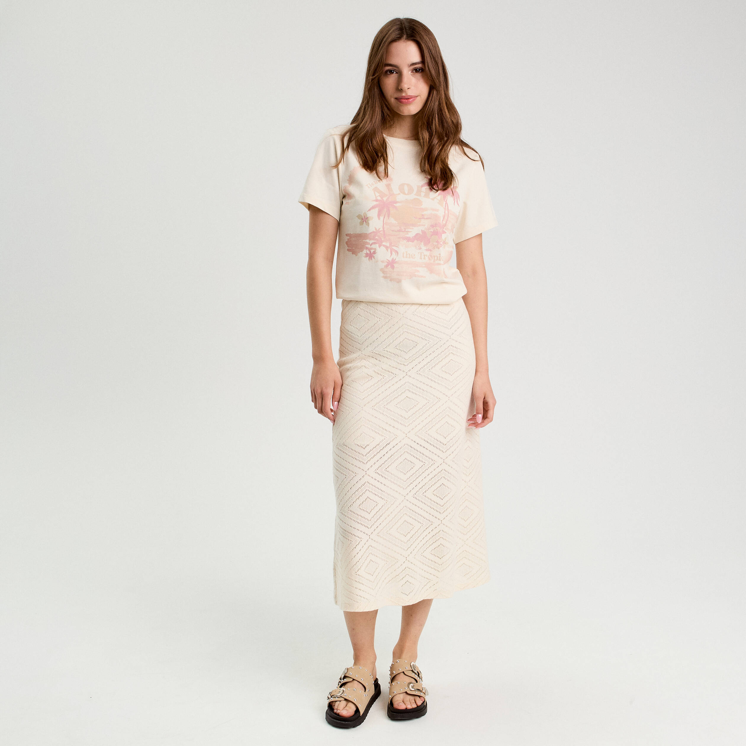 jupe longue evasee ajouree ecru femme Jupe longue évasée ajourée ecru femme