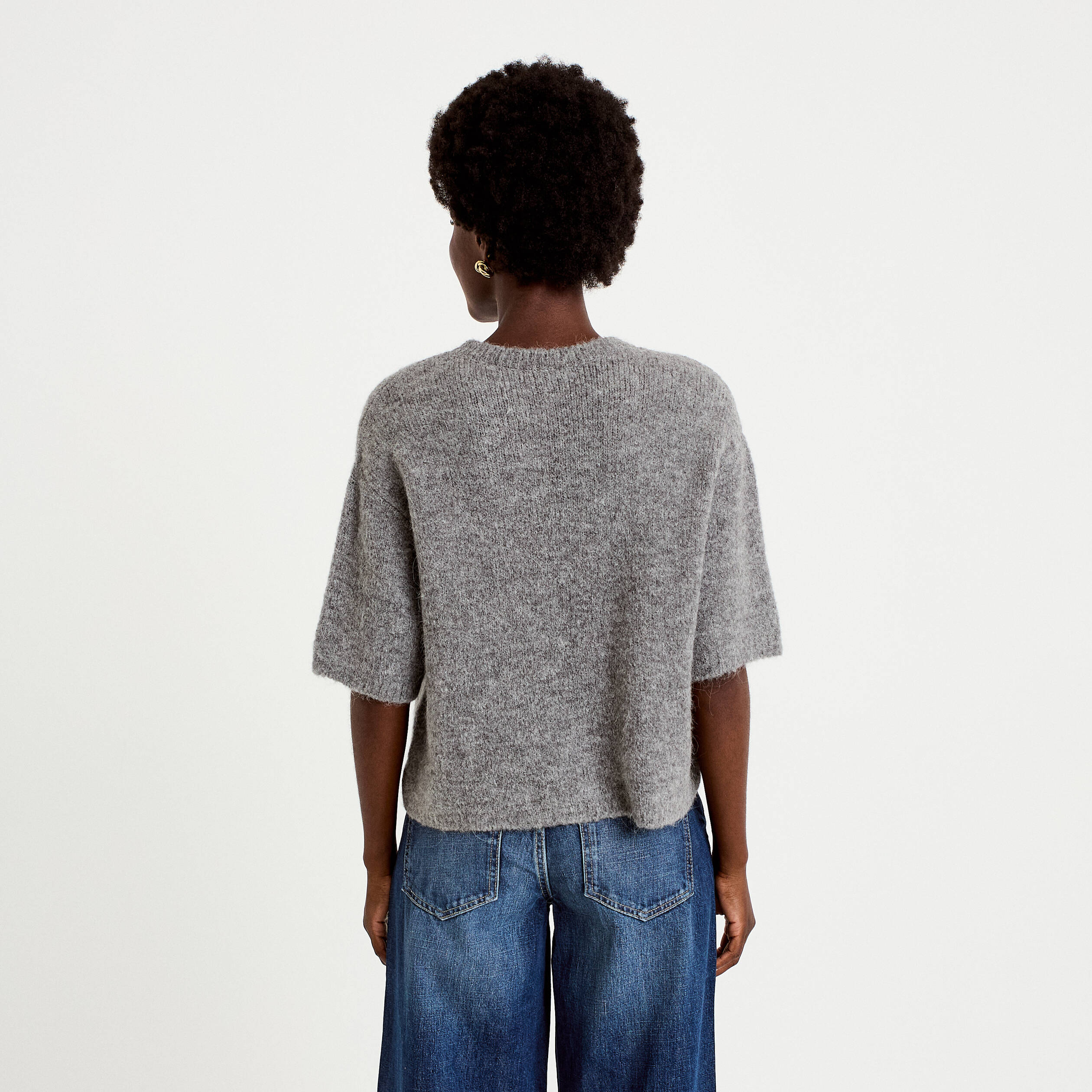 Pull manches courtes gris femme