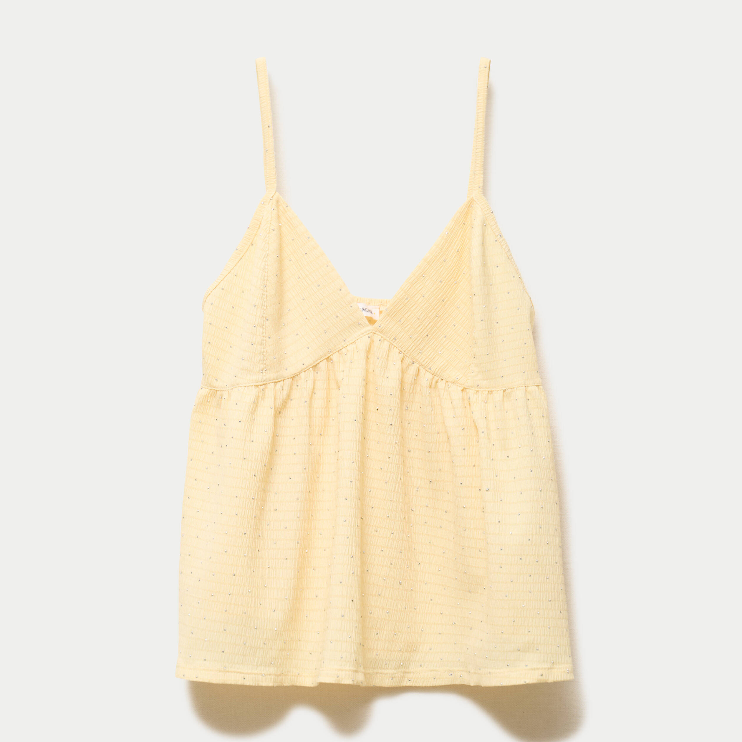 Top fines bretelles avec studs jaune pastel femme