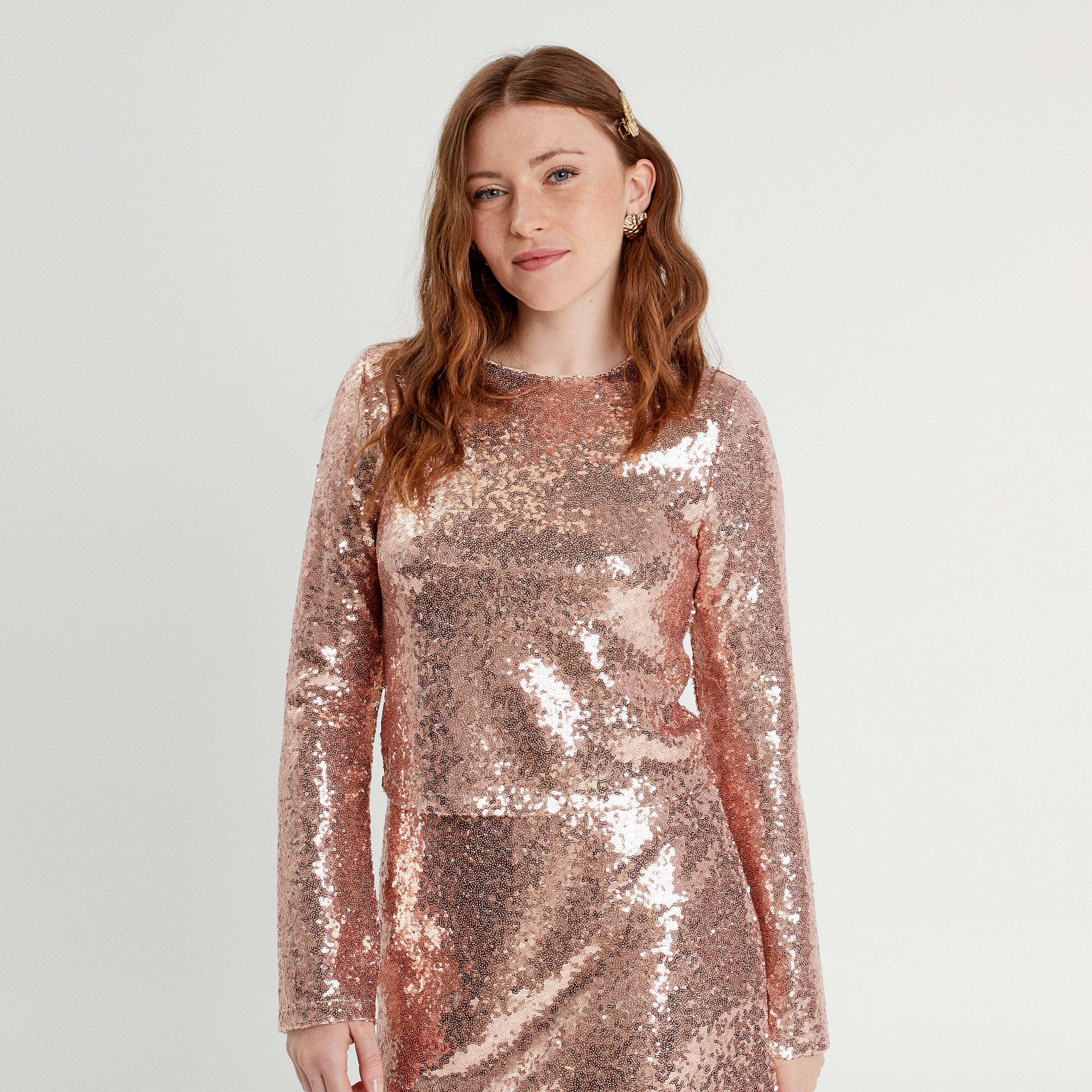 Haut Femme Sequin Brillant Col Montant Manches Longues - T-shirt Danse Slim, Neuf Avec étiquettes