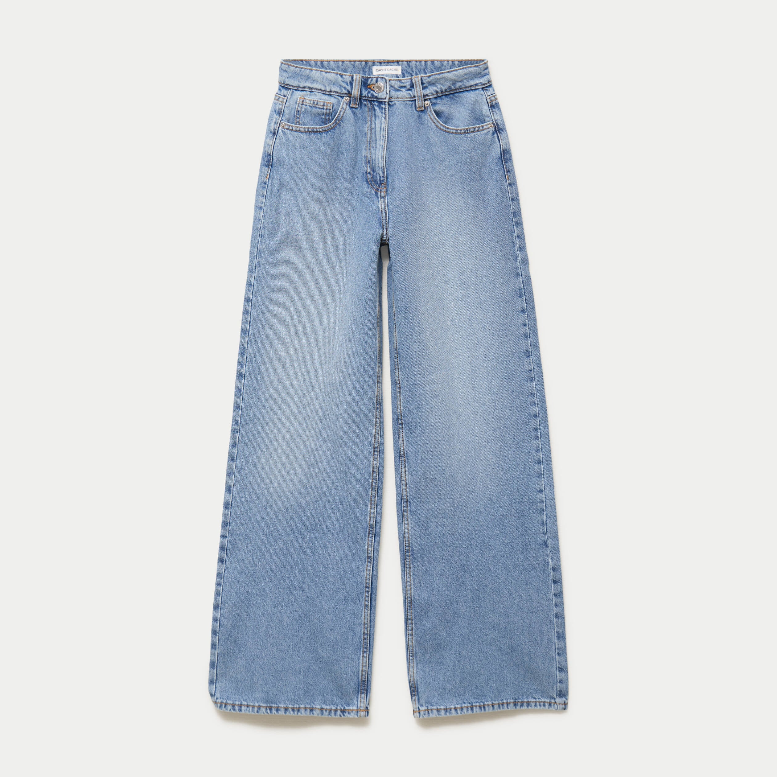 Jean wide leg taille haute Petite denim double stone femme