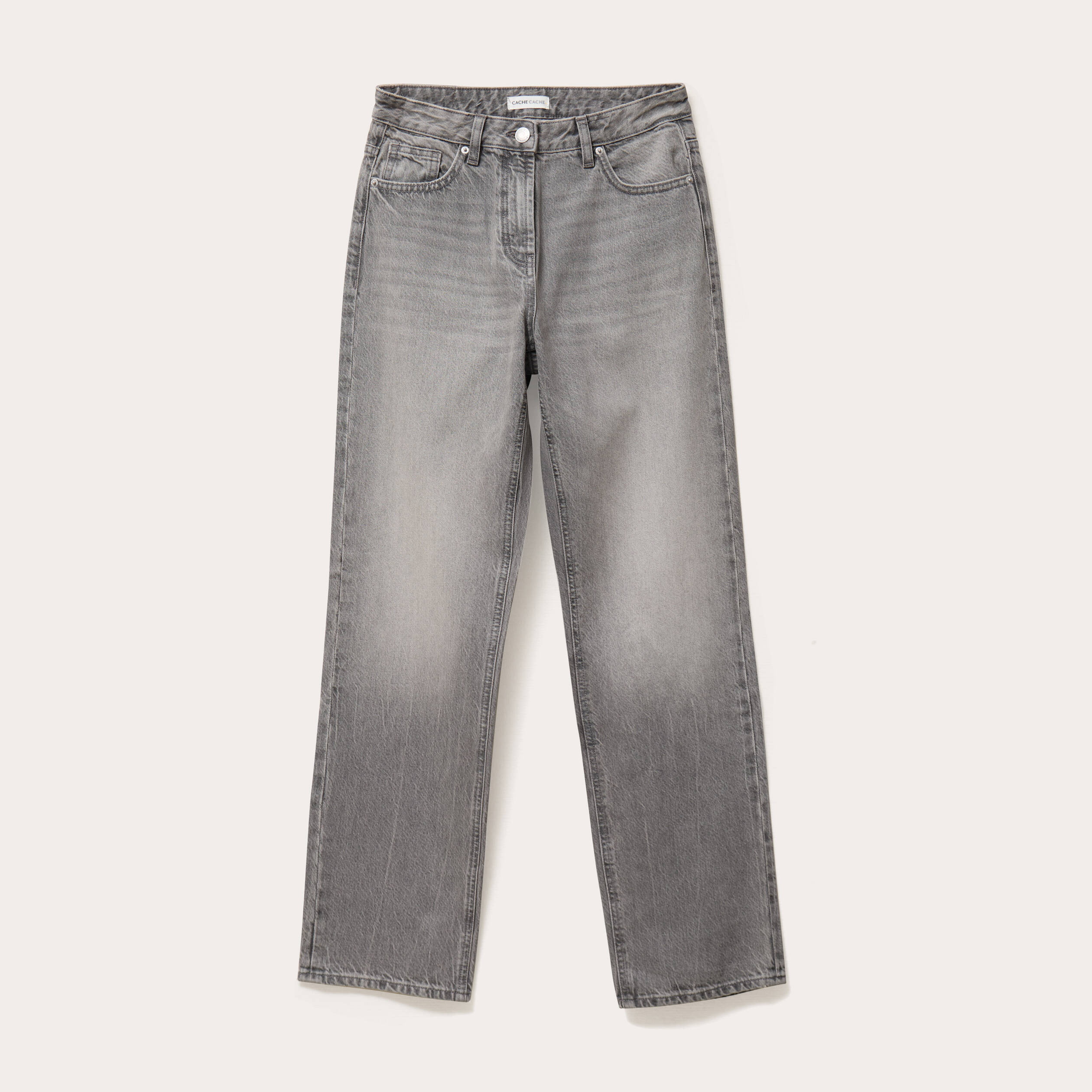 Jeans droit 5 poches denim gris femme