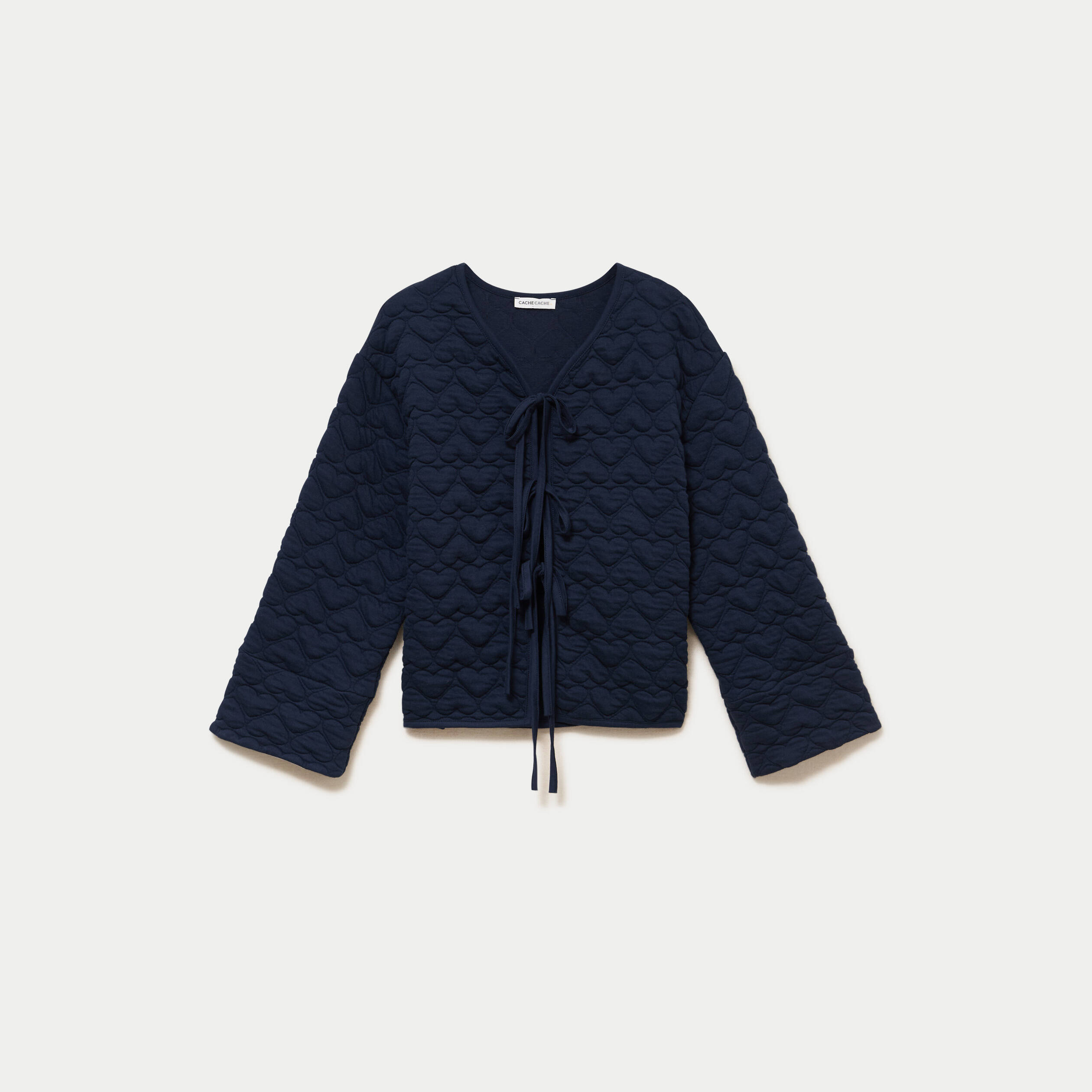 Gilet droit col v manches longues bleu marine femme