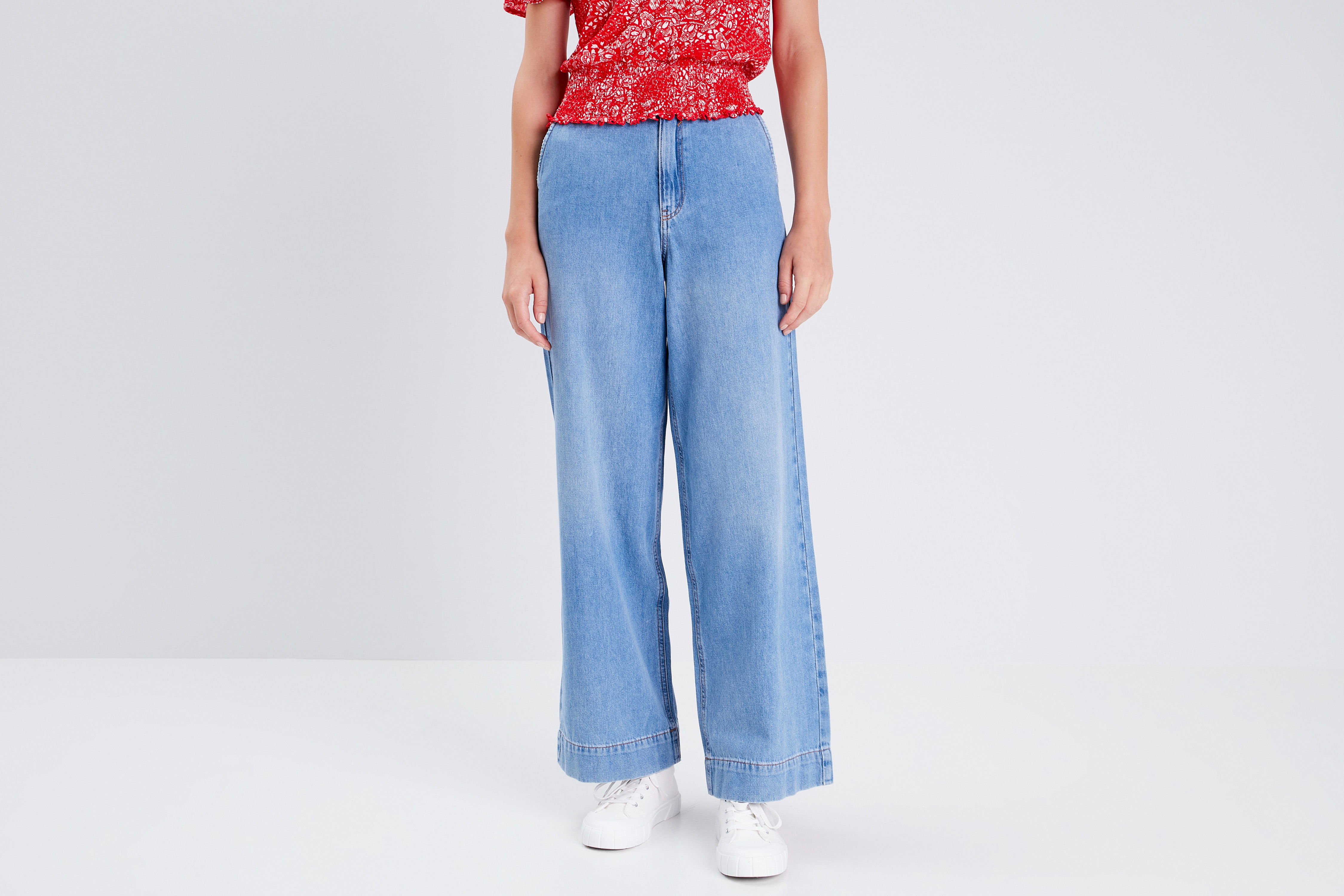 Jeans wide leg taille haute denim triple stone femme | Vibs