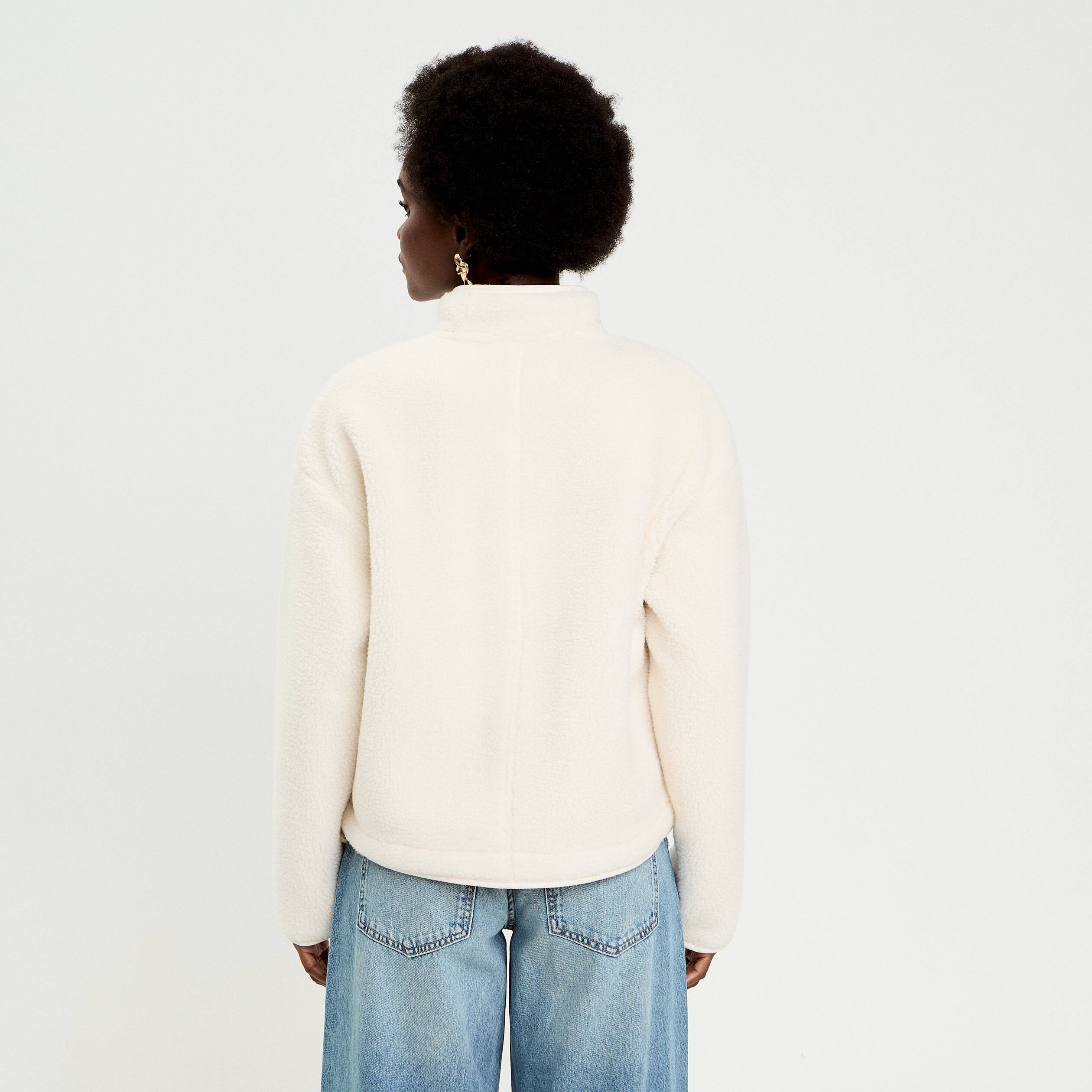 Veste droite courte effet polaire ecru femme