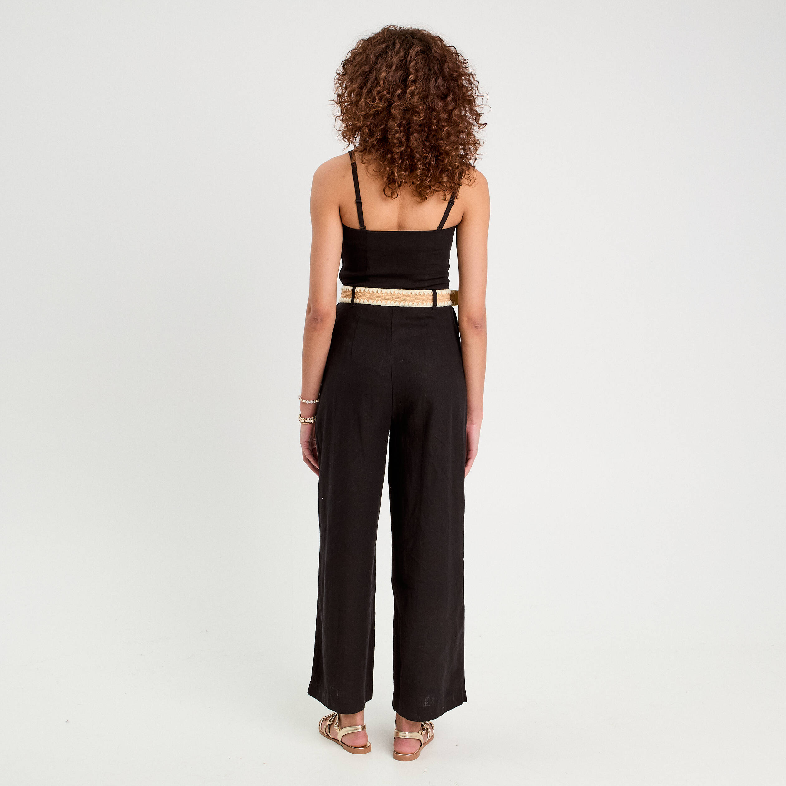 Combinaison pantalon bretelles avec lin noir femme