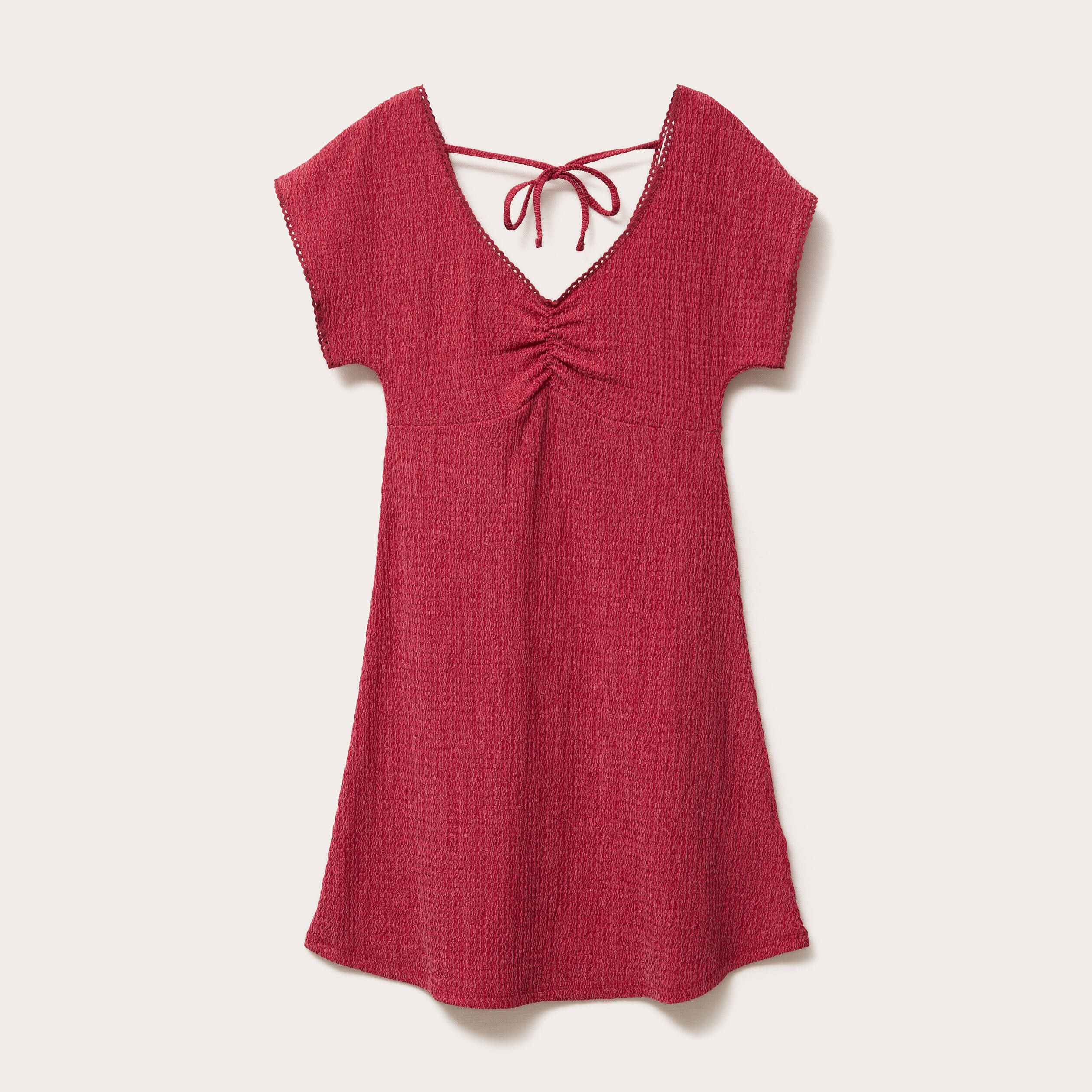robe courte evasee col v manches courtes rouge fonce femme Robe courte évasée col v manches courtes rouge foncé femme