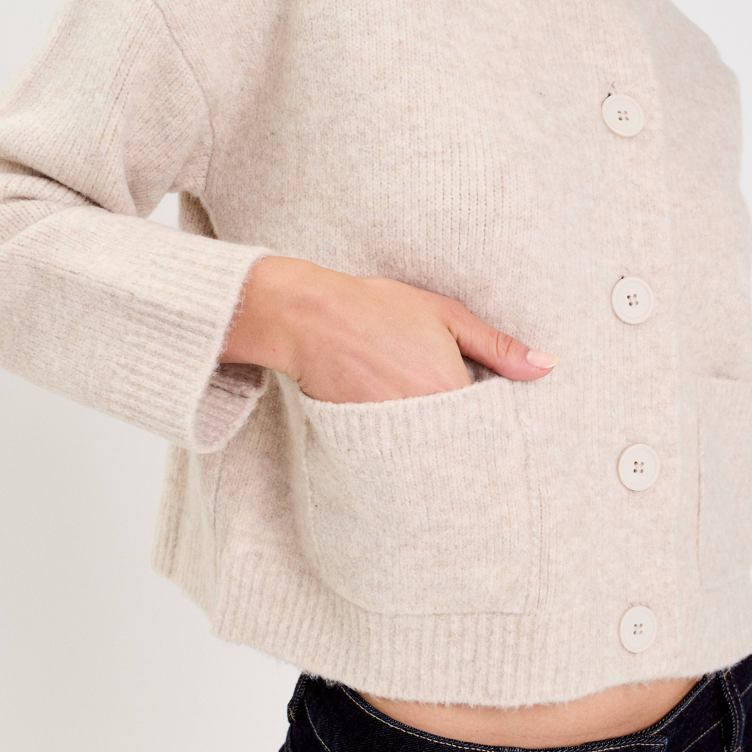 Bleu brume | Cardigan à col rond - Femme - Laine d'agneau | Woolover FR