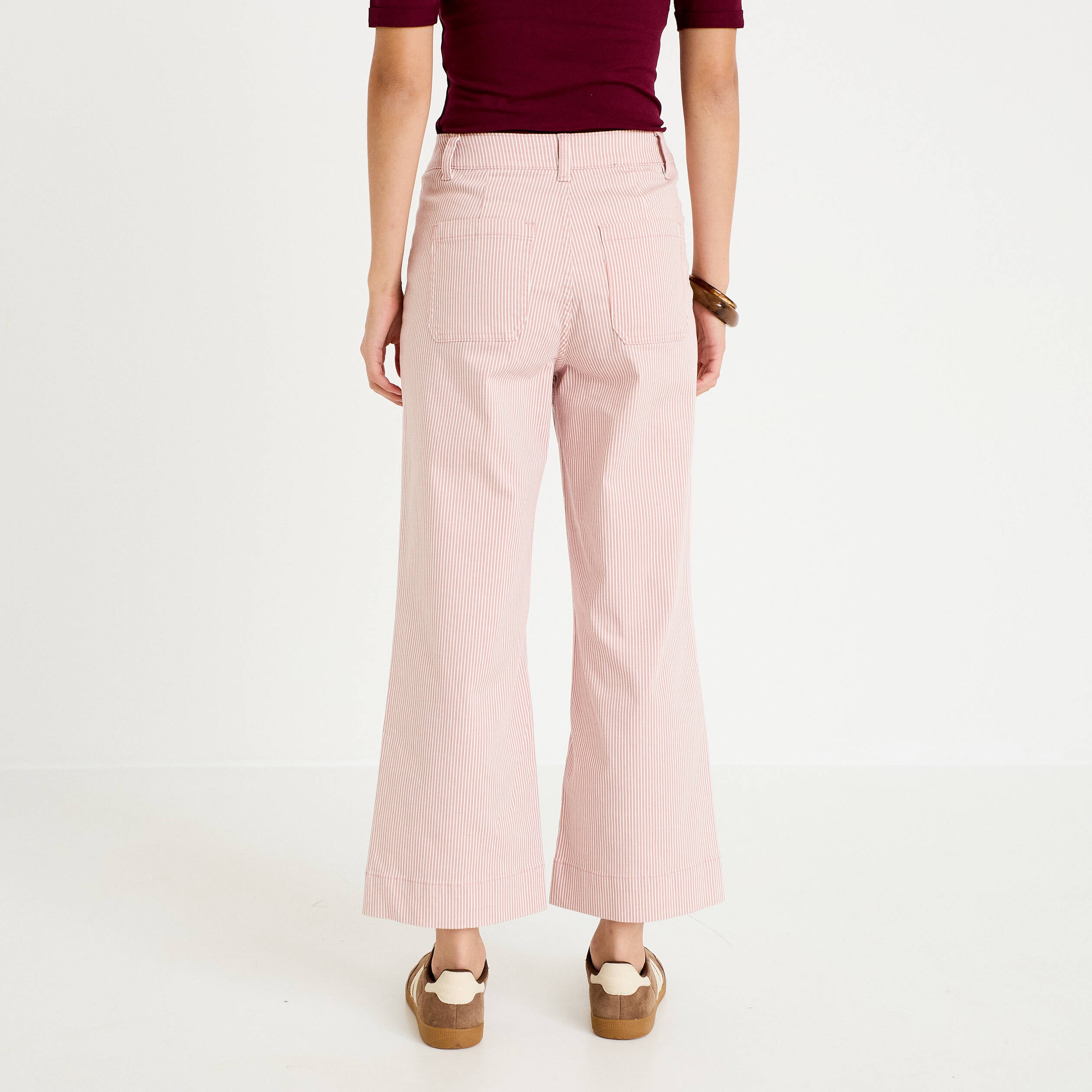 Jean flare cropped taille haute rose nude femme