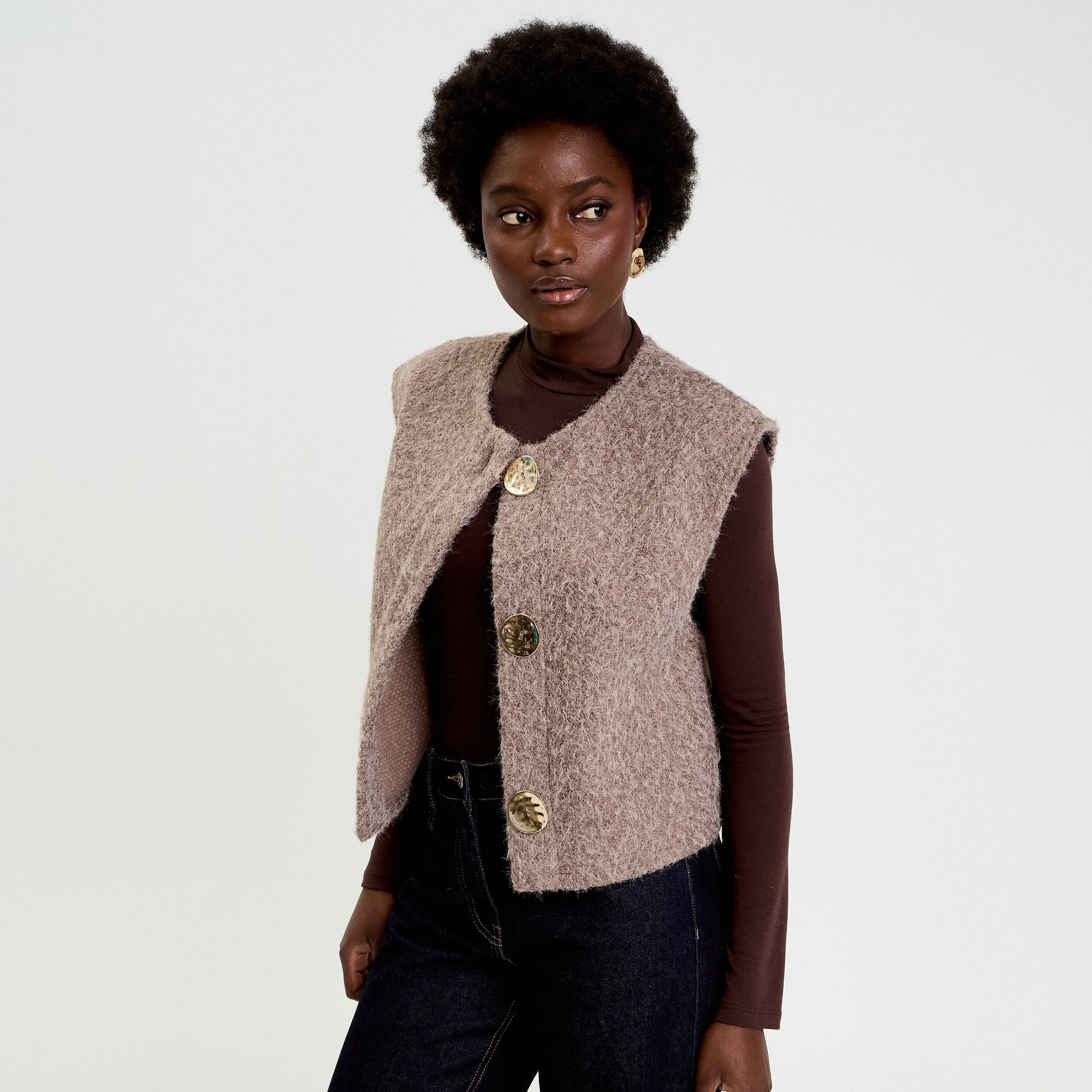 Gilet sans manches effet polaire taupe femme