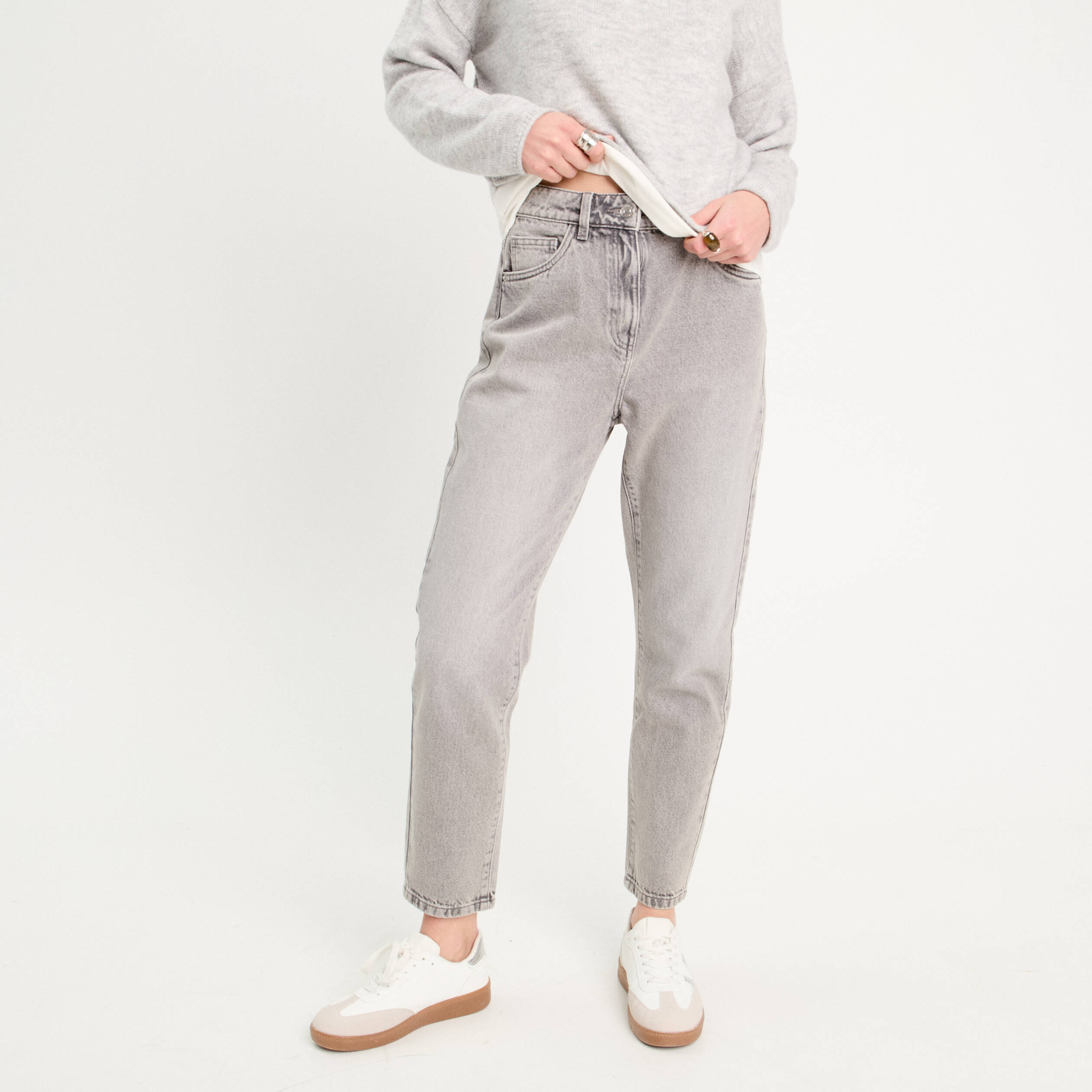 jeans mom taille haute denim gris femme Jeans mom taille haute denim gris femme