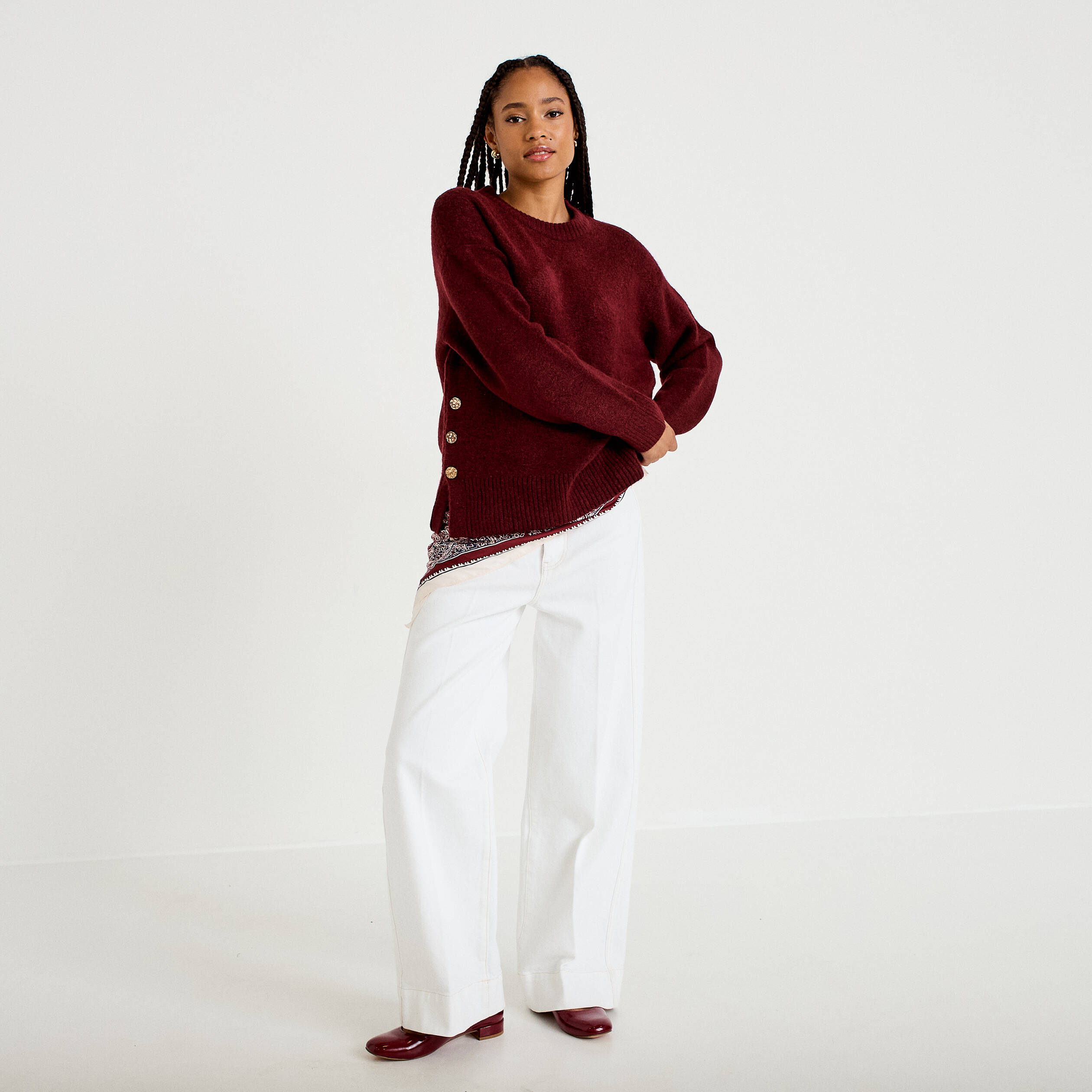 Pull manches longues bordeaux femme