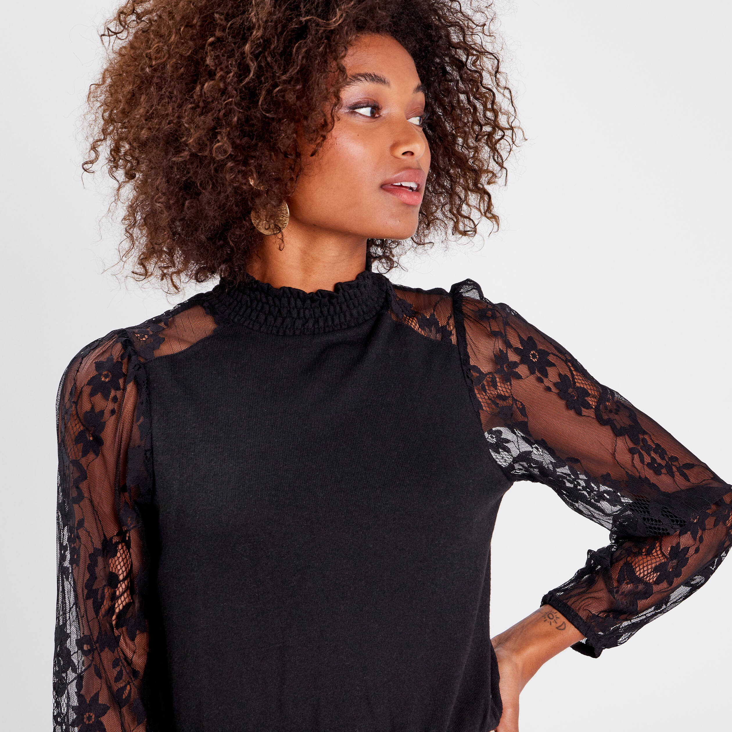 Pull manches longues noir femme