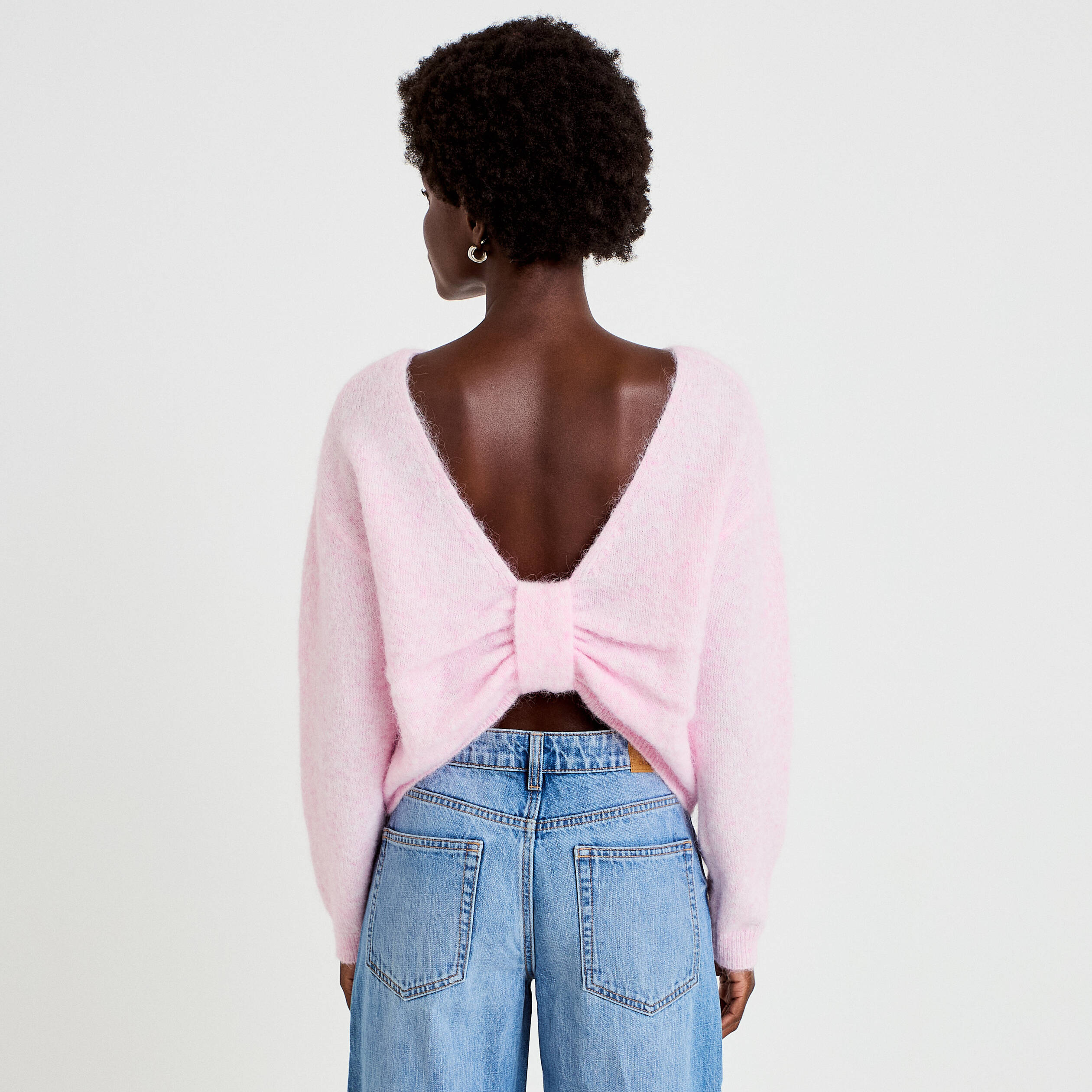Pull col rond manches longues rose clair femme